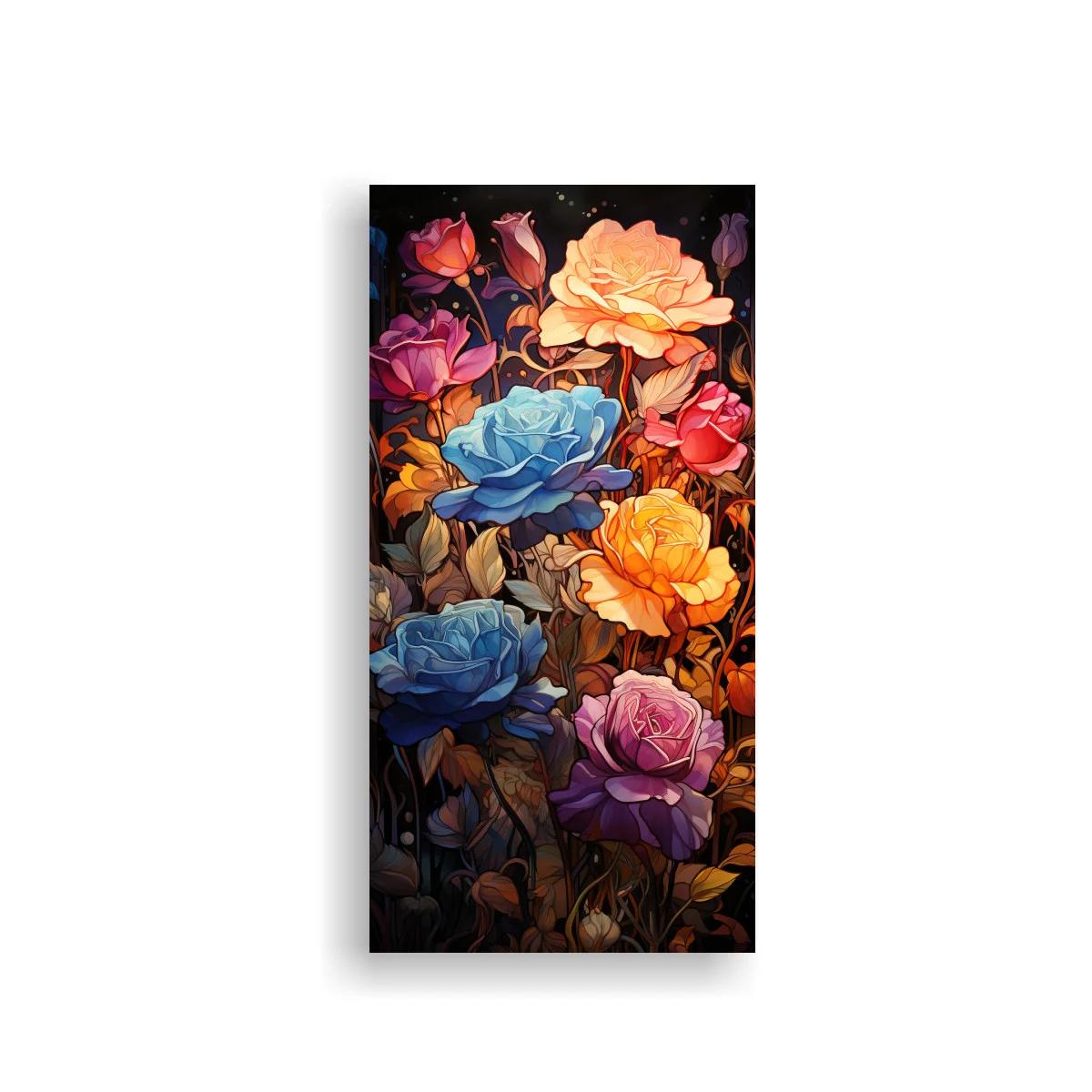 Cuadro ramo de rosas multicolor con fondo sombrío