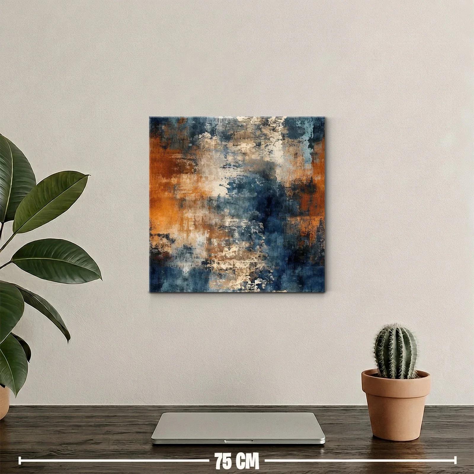 Cuadro abstracto en tonos azules y cálidos contrastantes — miniatura 2