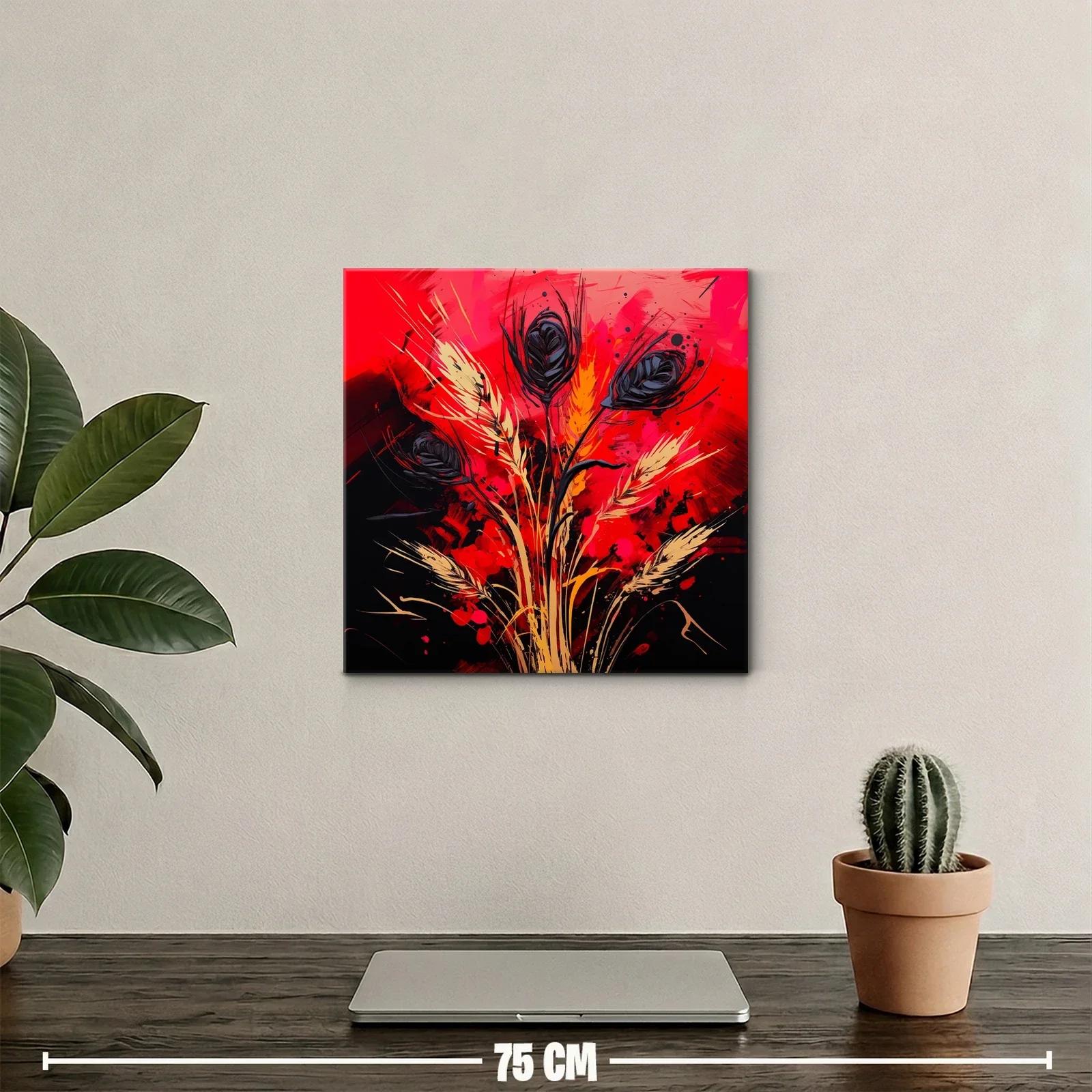 Composición abstracta con flores negras y fondo rojo intenso — miniatura 2