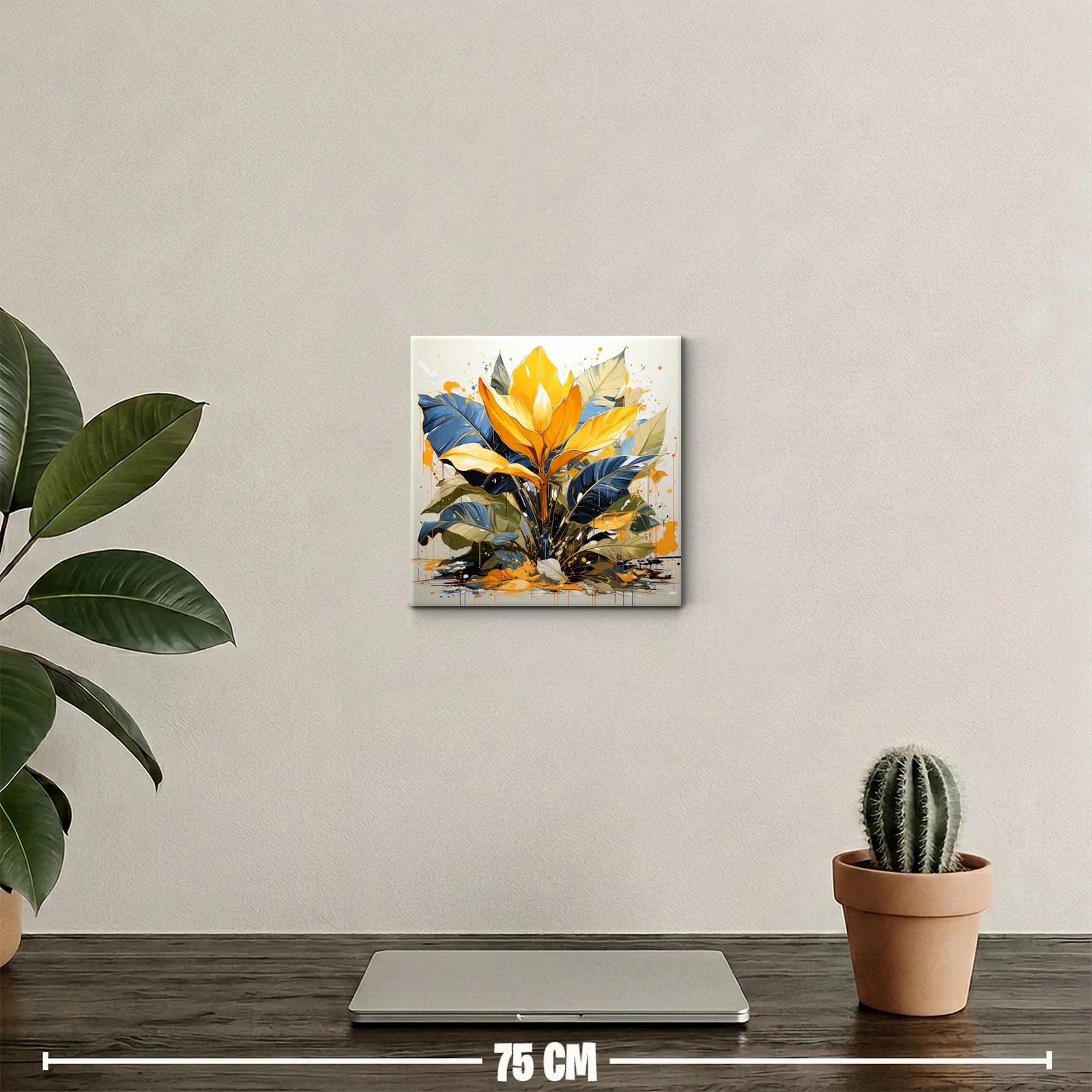 Cuadro de planta tropical en tonos amarillo y azul vibrante — miniatura 2