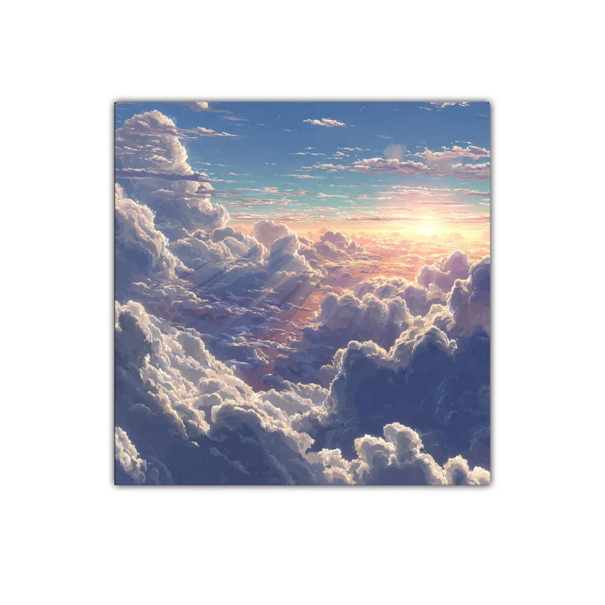 Atardecer entre nubes con luz dorada y cielo azul — imagen principal