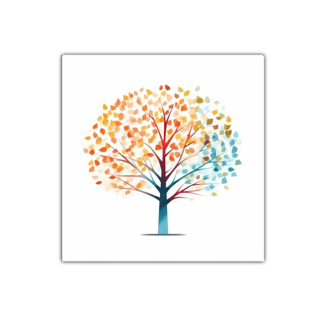 Árbol colorido con hojas en tonos cálidos y fríos
