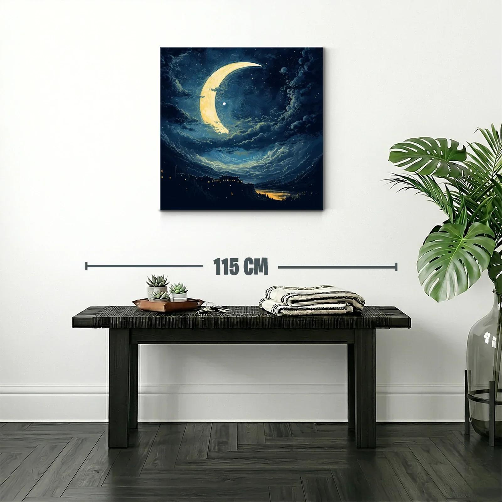 Noche mágica con luna creciente y paisaje nocturno — miniatura 2