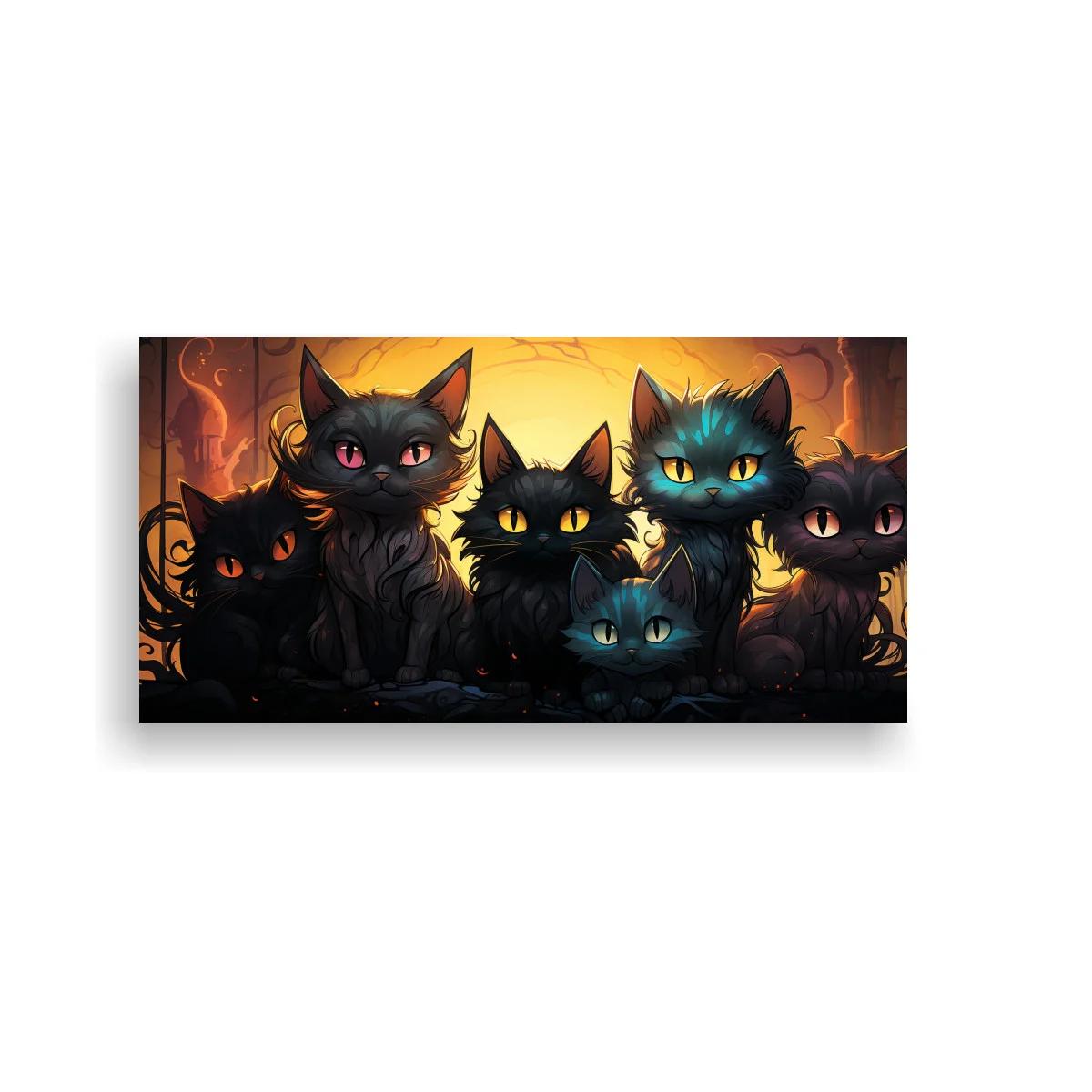 Cuadro grupo de gatos negros con ojos brillantes