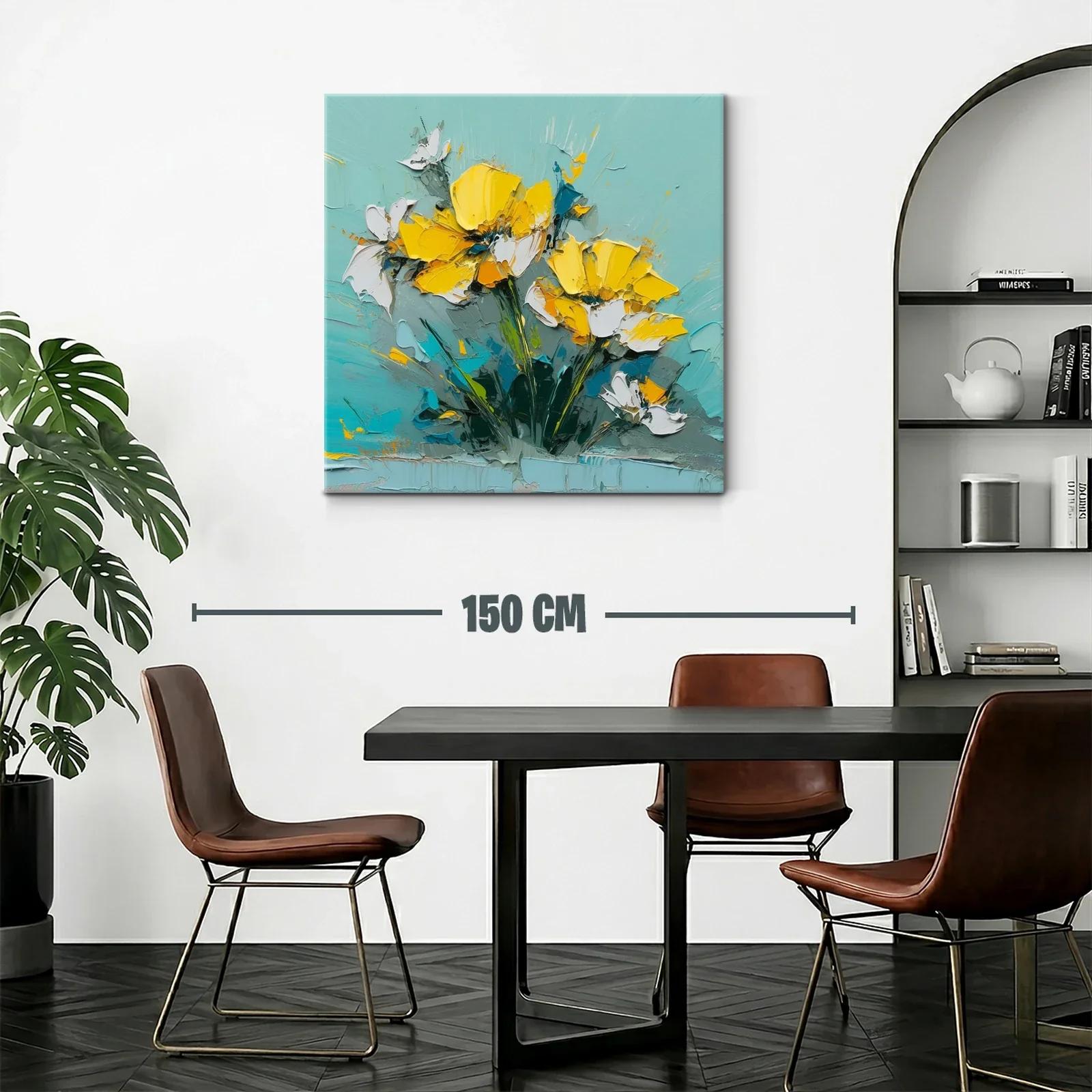 Cuadro floral con vibrantes pétalos amarillos y fondo turquesa — miniatura 2