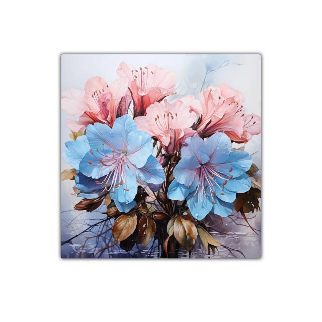 Cuadro decorativo con flores en tonos azul y rosa vibrante
