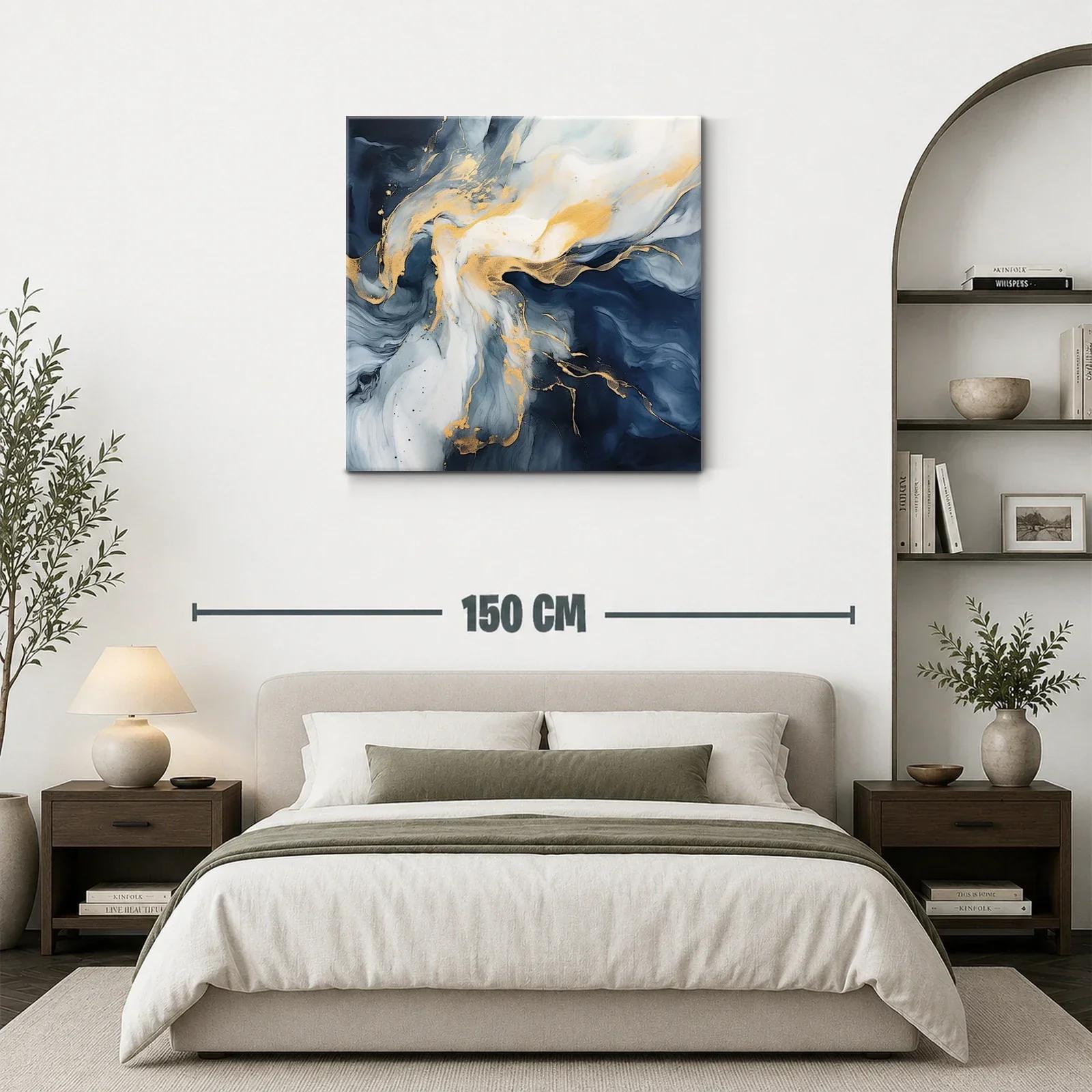 Cuadro abstracto en tonos azul y dorado elegante y moderno — miniatura 3