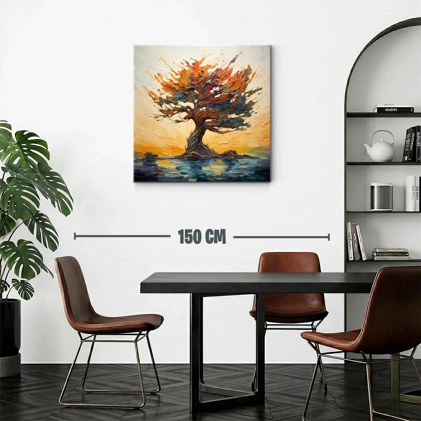 Árbol vibrante en paisaje de tonos cálidos y agua reflejada — miniatura 2