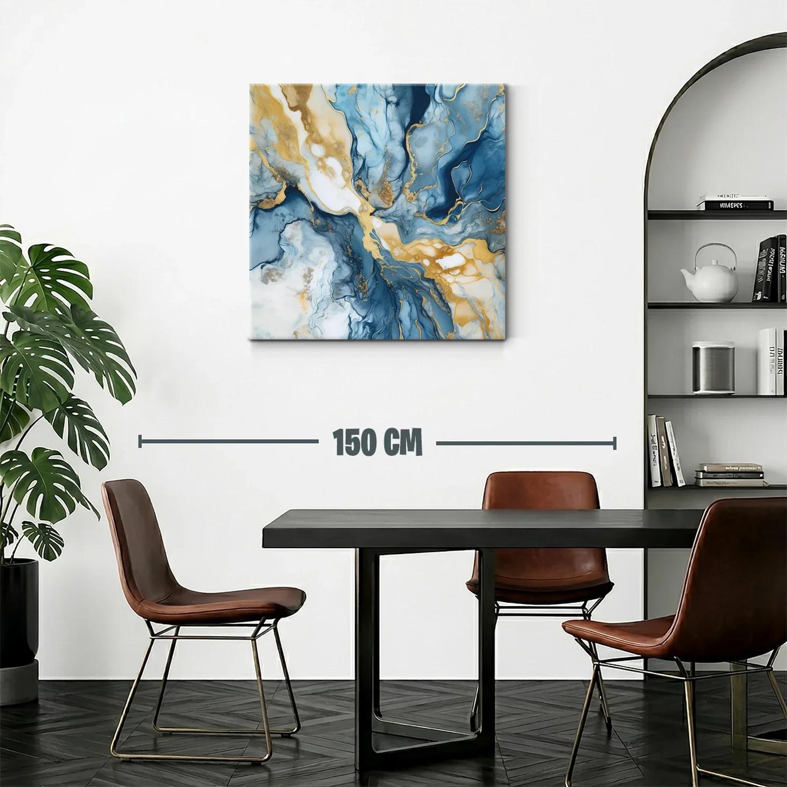 Arte abstracto con tonos azul y dorado para ambientes elegantes — miniatura 2
