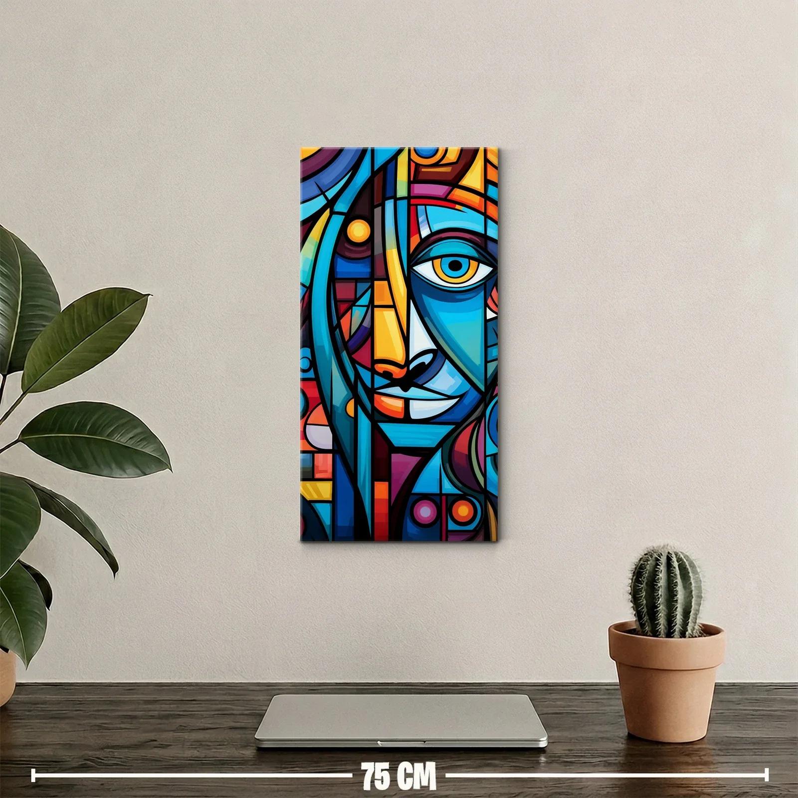 Cuadro rostro humano geométrico con ojo azul destacado — miniatura 2