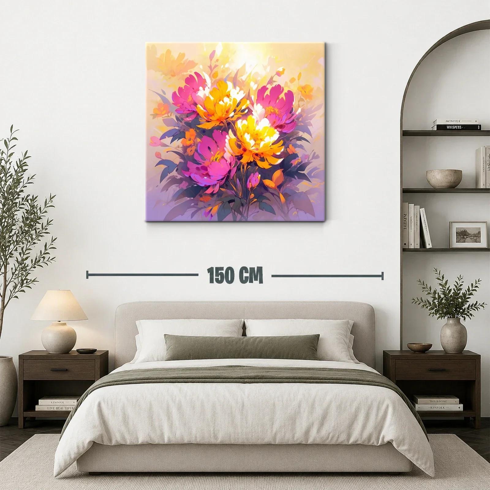 Cuadro con ramo de flores vibrantes en tonos cálidos — miniatura 3