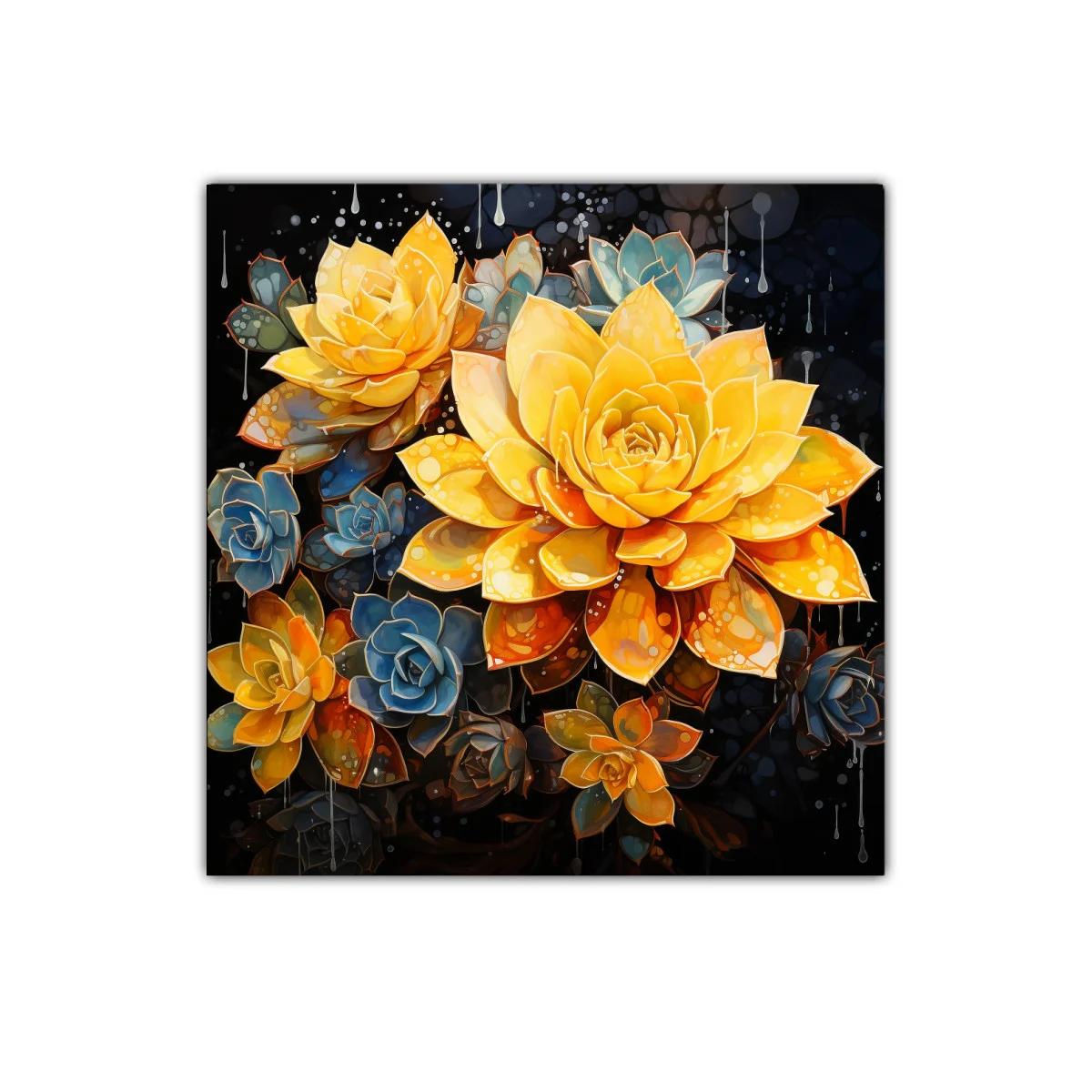 Cuadro decorativo con flores en tonos amarillos y azules — imagen principal