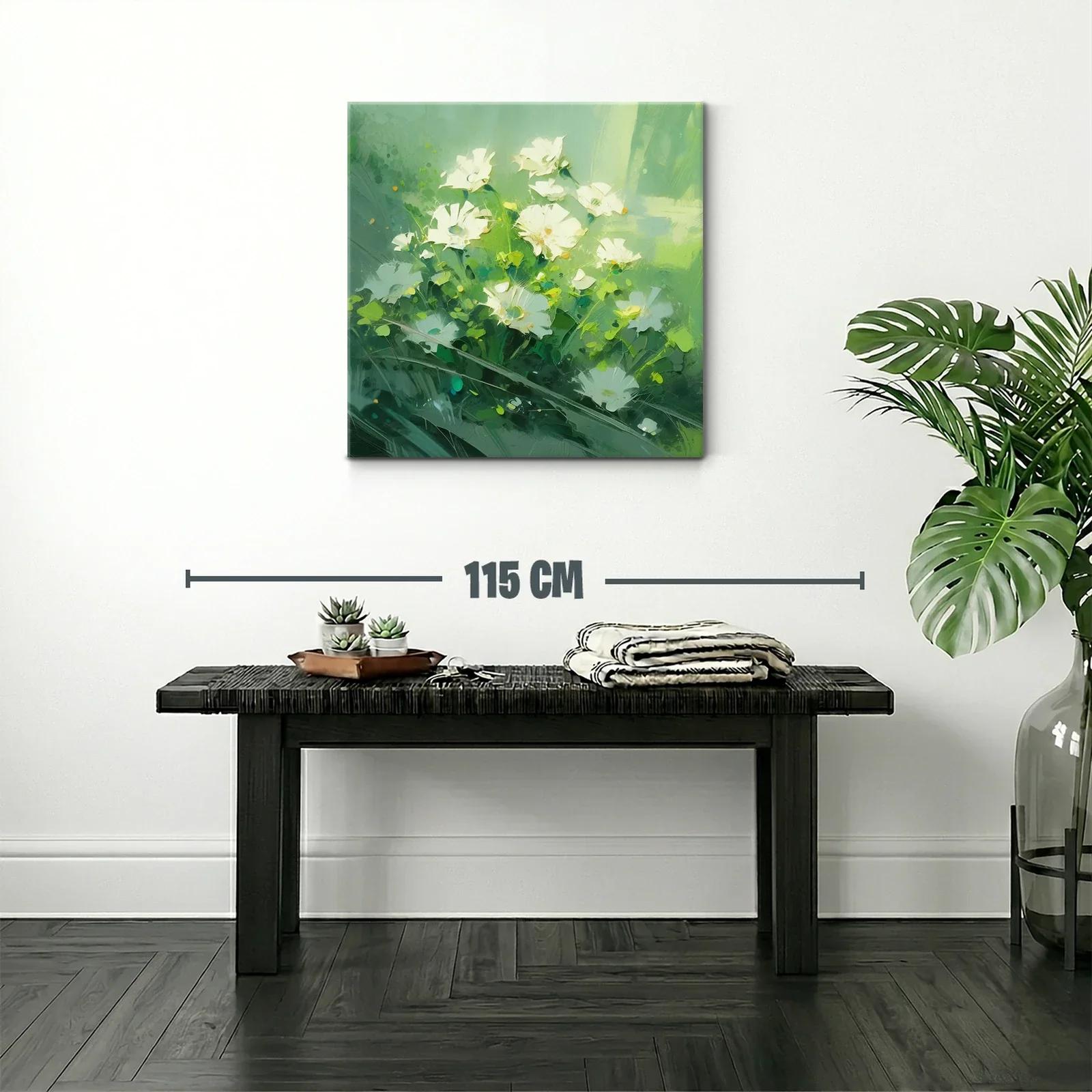 Cuadro con delicadas flores blancas sobre fondo verde — miniatura 2