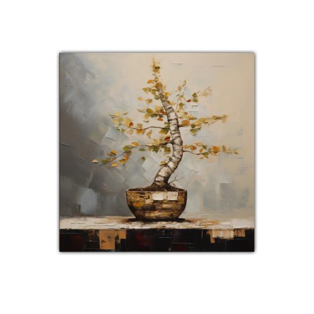 Bonsái estilizado con tonos cálidos y neutros