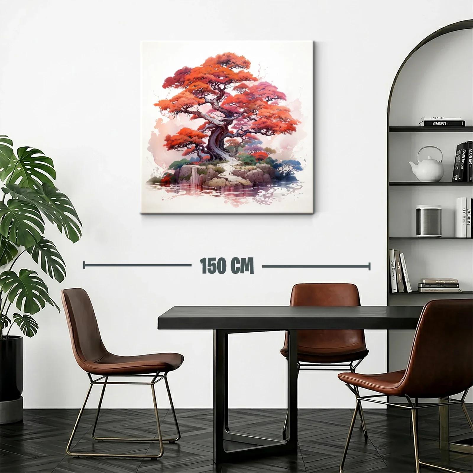 Árbol rojo y paisaje sereno con reflejo en el agua — miniatura 2