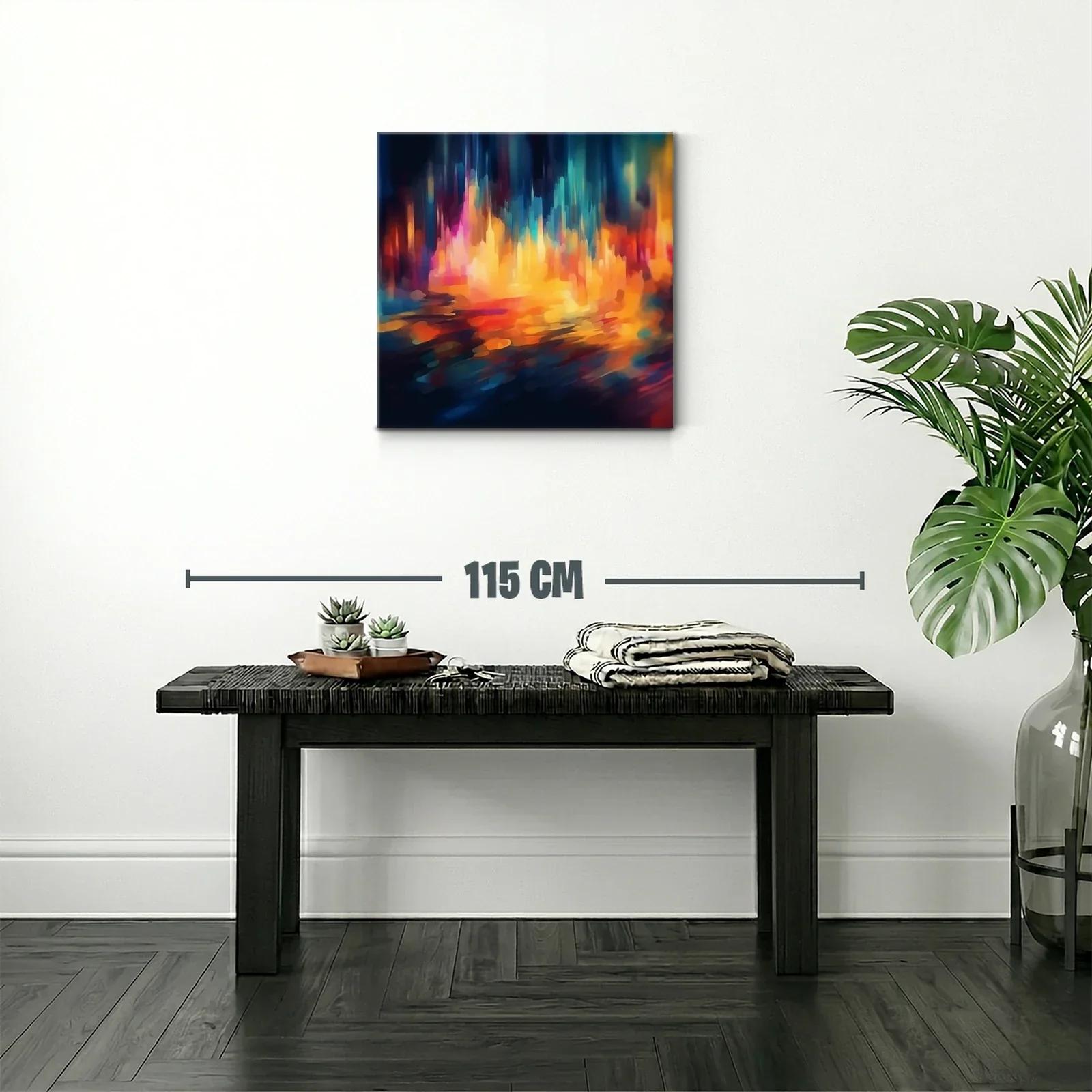 Cuadro abstracto con vibrantes luces en tonos cálidos y fríos — miniatura 2
