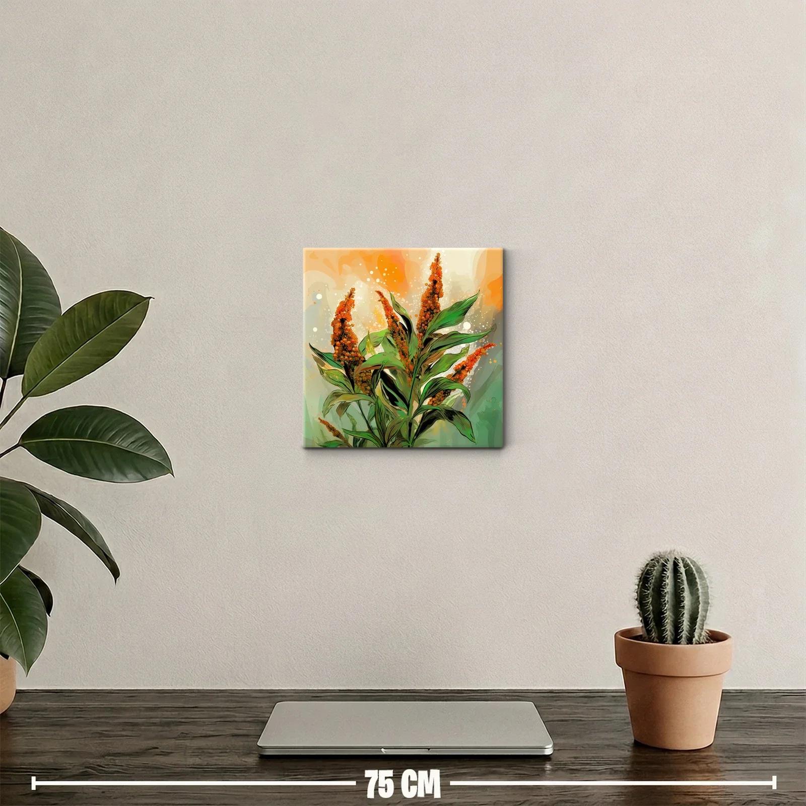 Cuadro decorativo con flores naranjas y hojas verdes vibrantes — miniatura 2