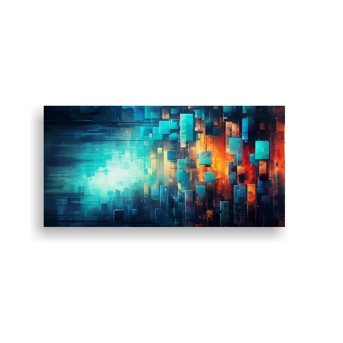 Cuadro abstracto de rectángulos luminosos en formato panorámico
