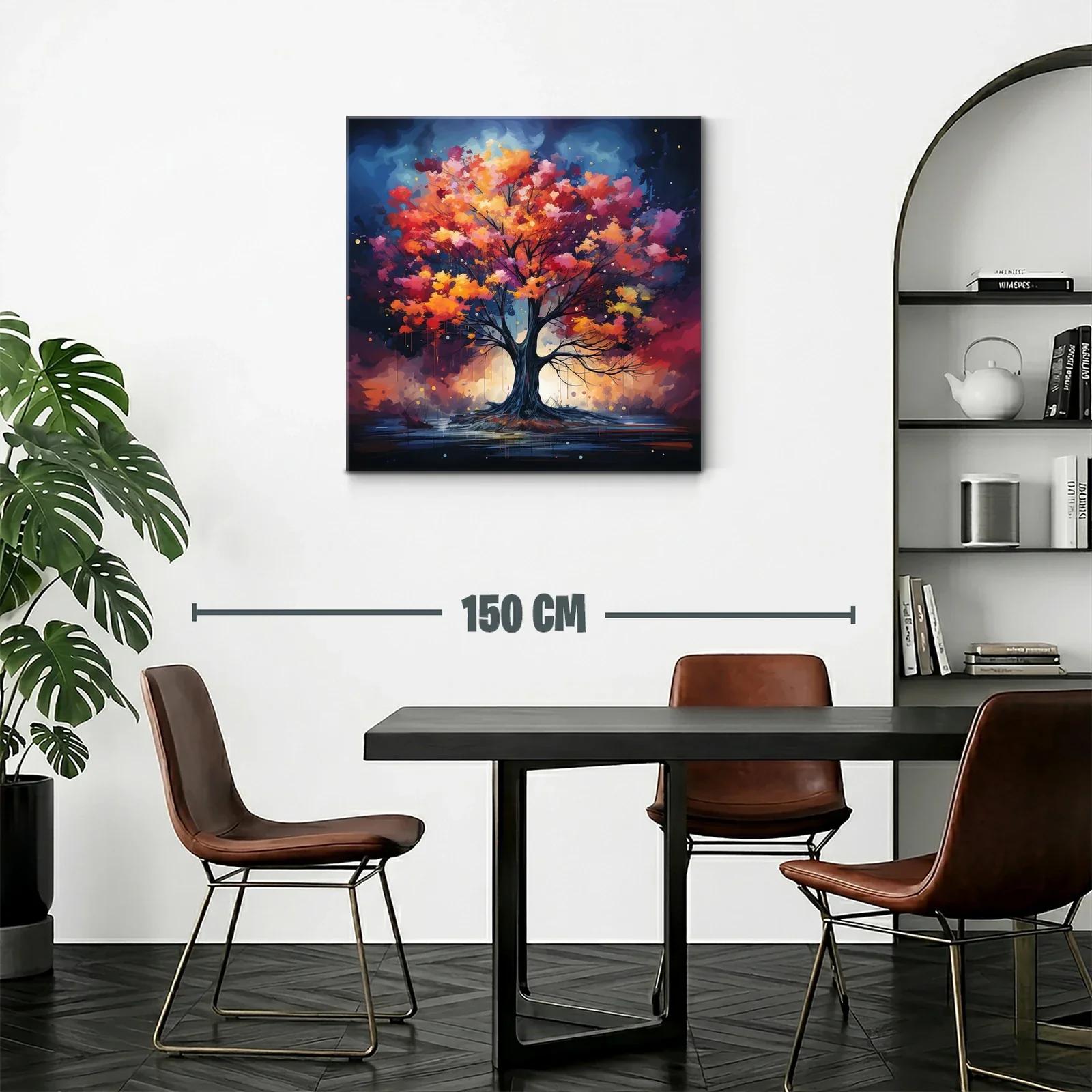 Árbol vibrante con hojas en tonos cálidos y fondo celestial — miniatura 2