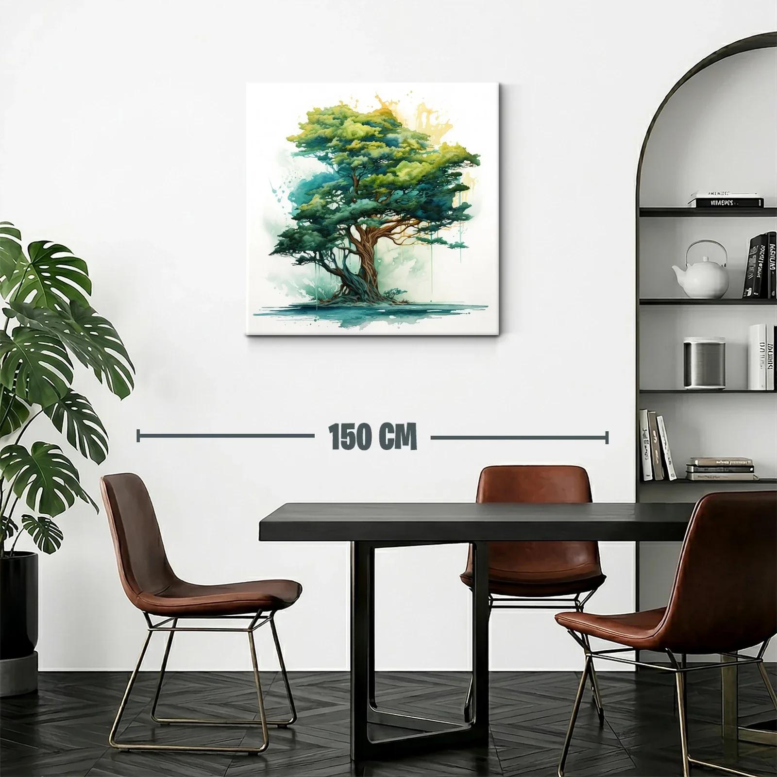 Árbol en tonos verdes con toque de acuarela y luz dorada — miniatura 2