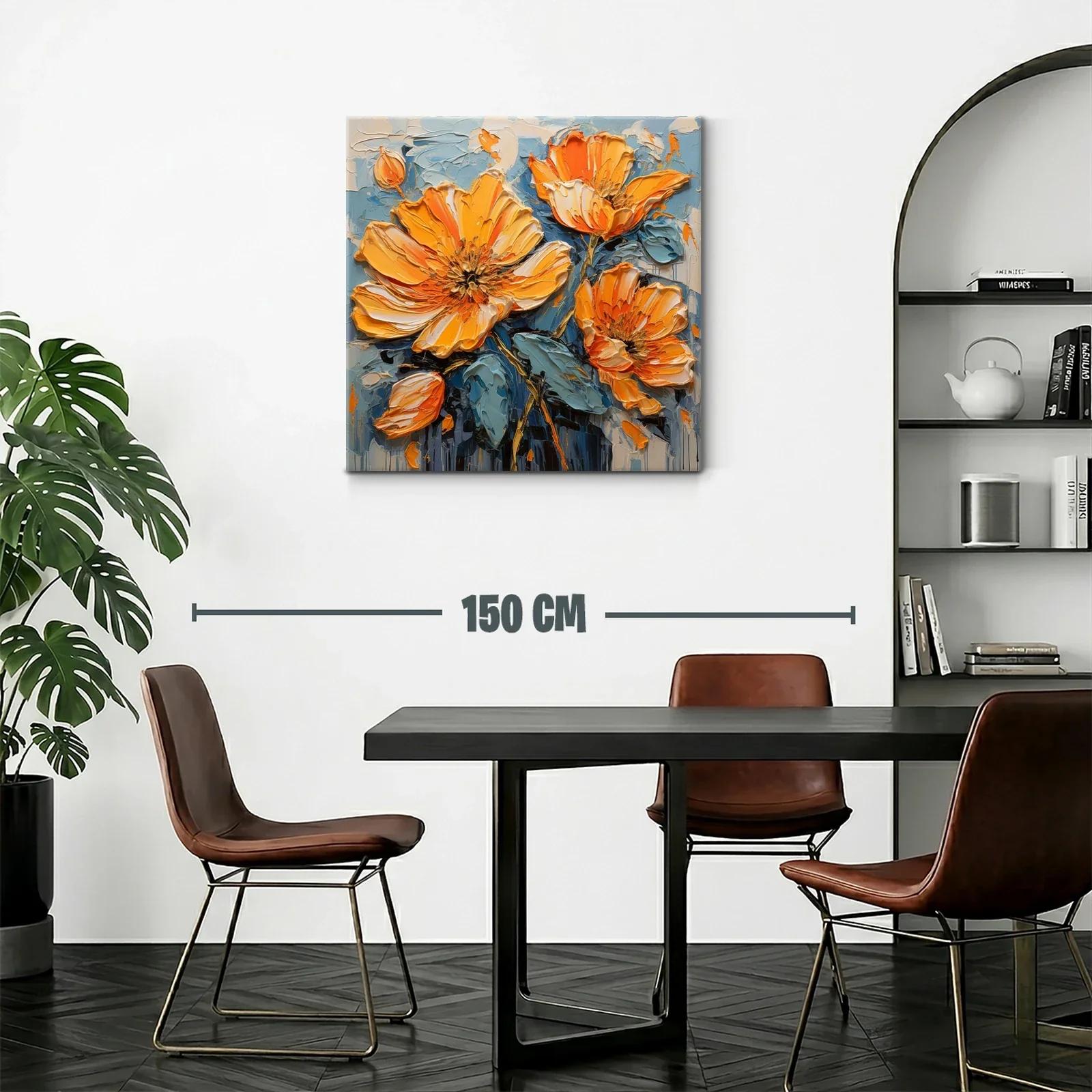 Cuadro floral con vibrantes tonalidades naranjas y azules — miniatura 2