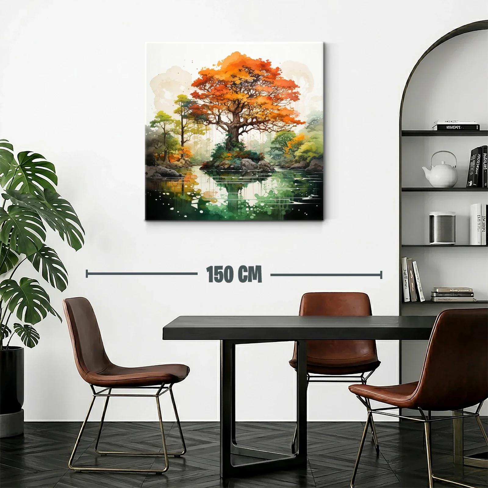 Árbol otoñal reflejado en lago sereno con naturaleza vibrante — miniatura 2