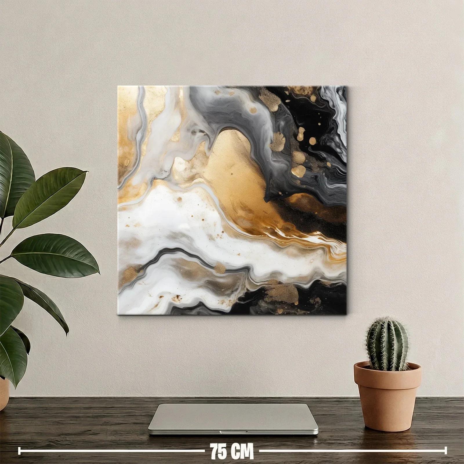 Cuadro abstracto con tonos dorados y negros elegantes — miniatura 2