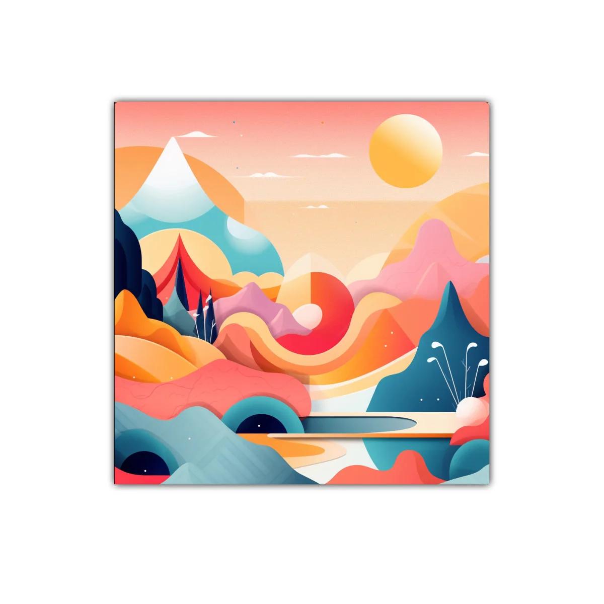 Cuadro decorativo paisaje abstracto con tonos cálidos y formas ondulantes — imagen principal
