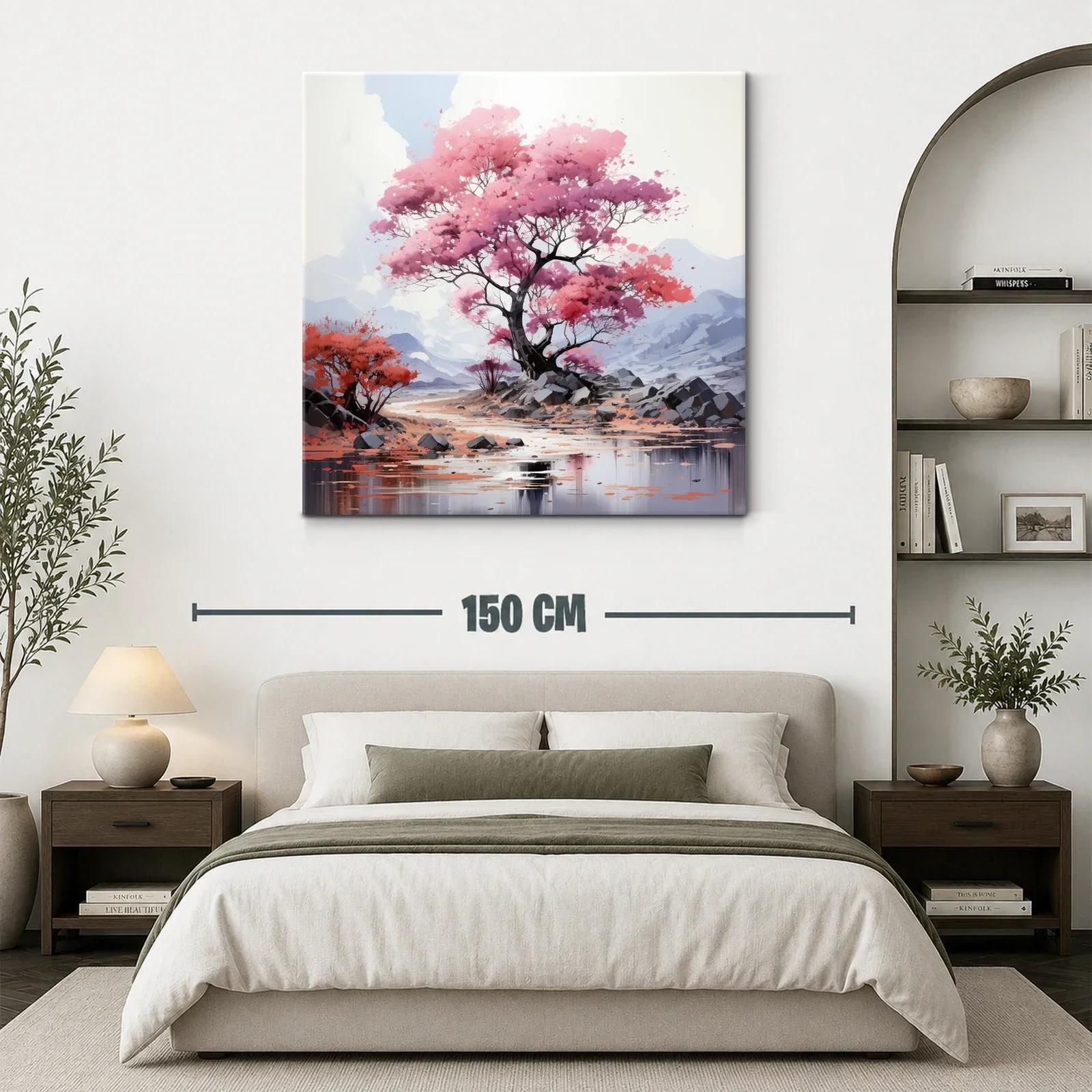 Árbol en flor sobre paisaje sereno y montaña azulada — miniatura 3