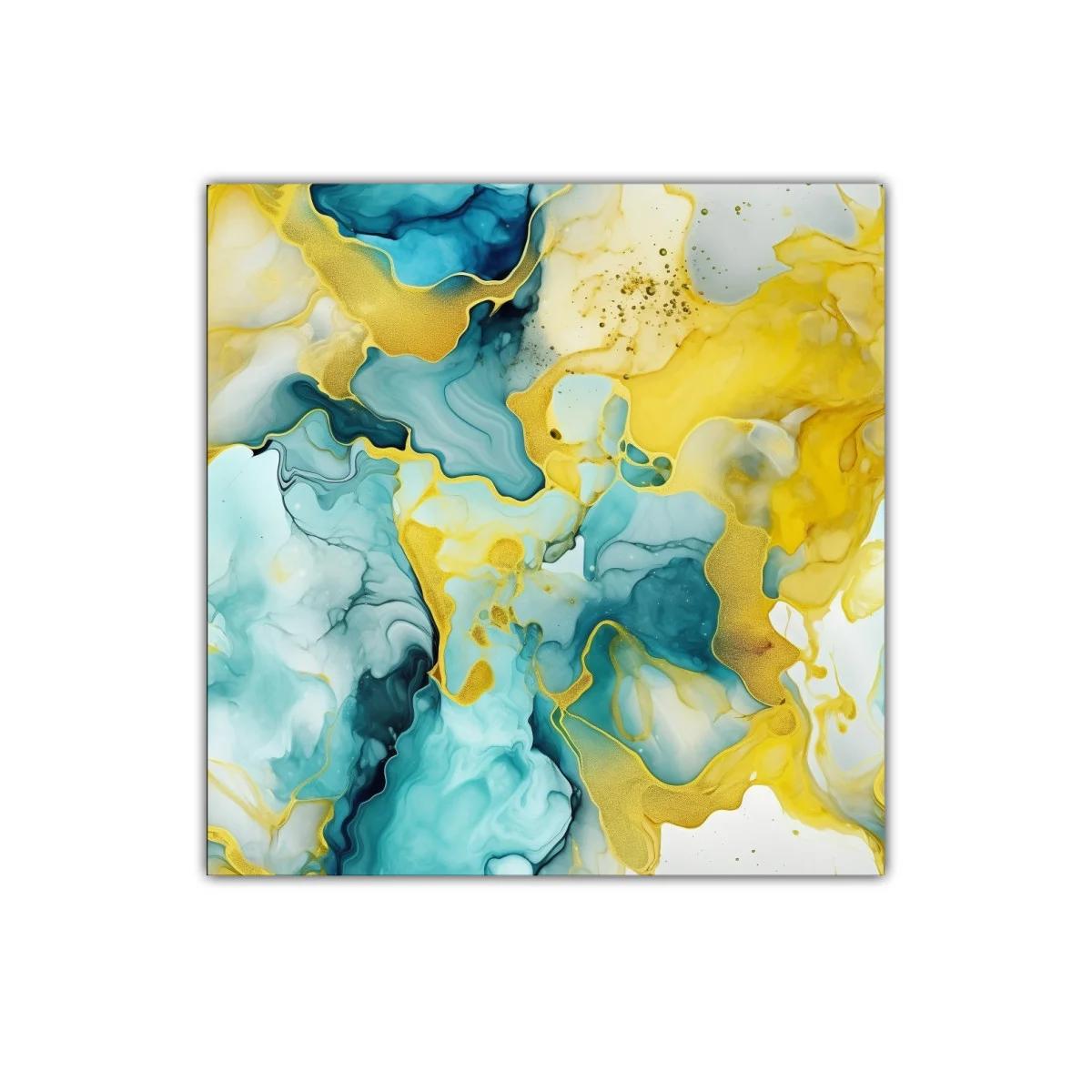 Cuadro abstracto con tonos turquesa y dorados vibrantes — imagen principal