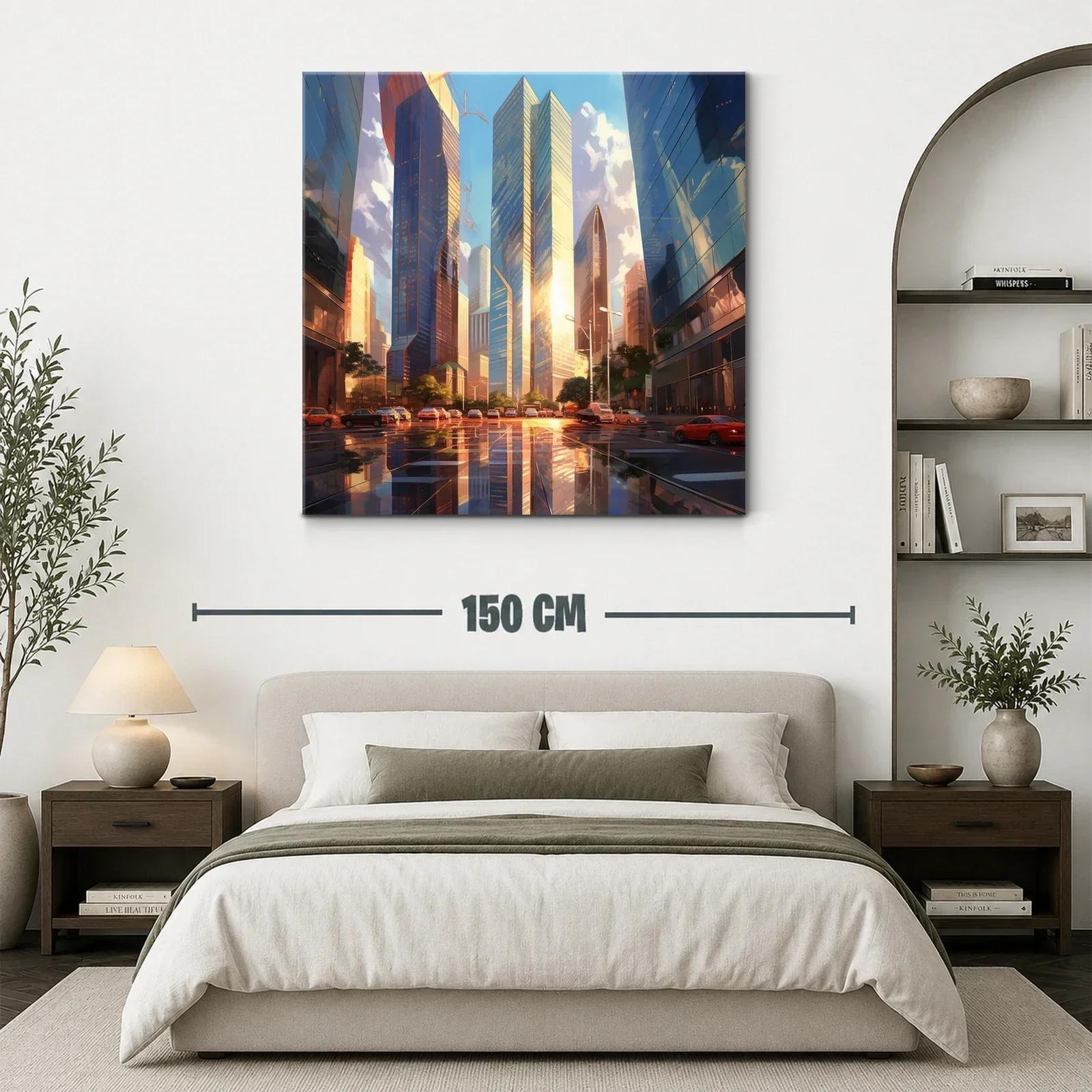 Atardecer urbano reflejado en rascacielos dorados — miniatura 3