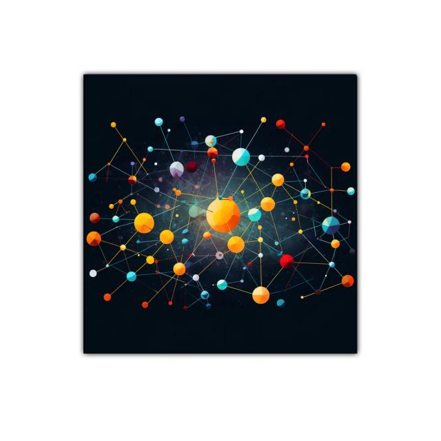 Cuadro abstracto con conexiones coloridas y energía dinámica