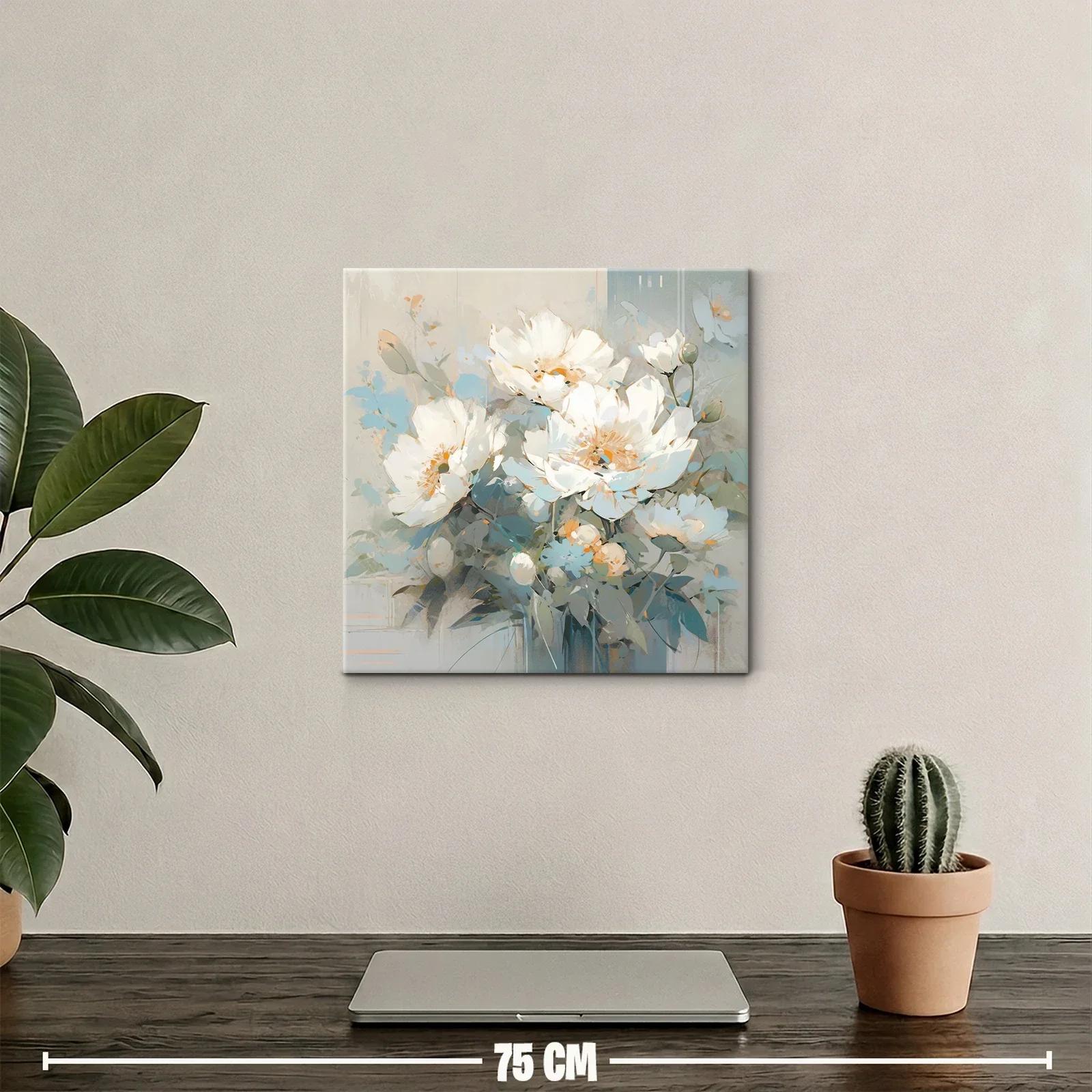 Cuadro con flores blancas y tonos suaves azules y beige — miniatura 2