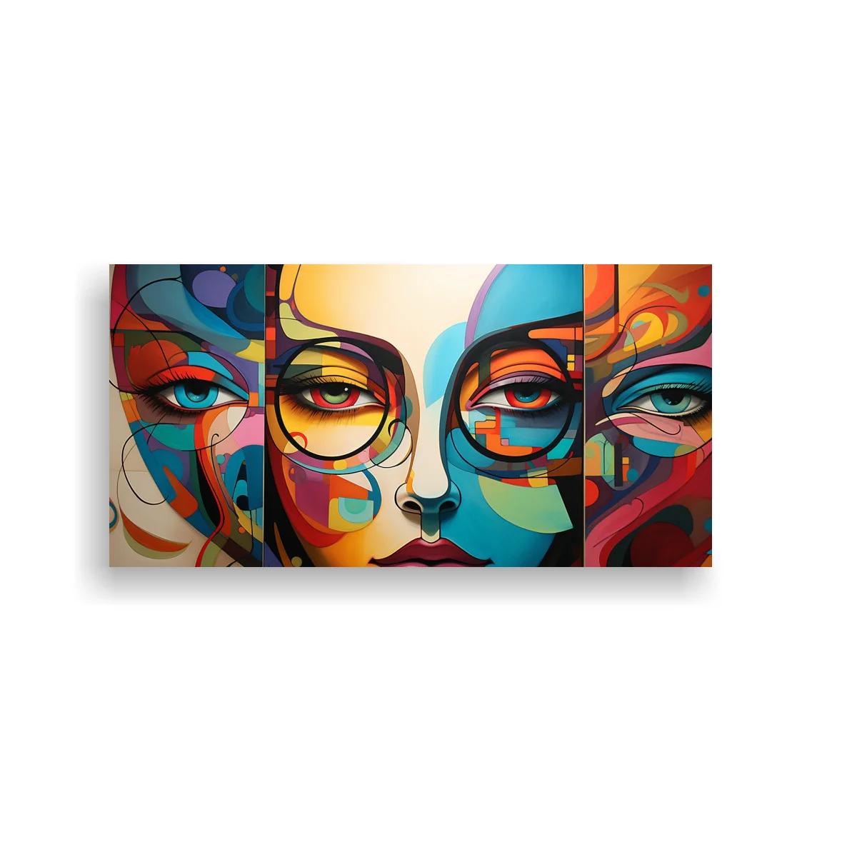 Cuadro rostro femenino dividido en secciones verticales