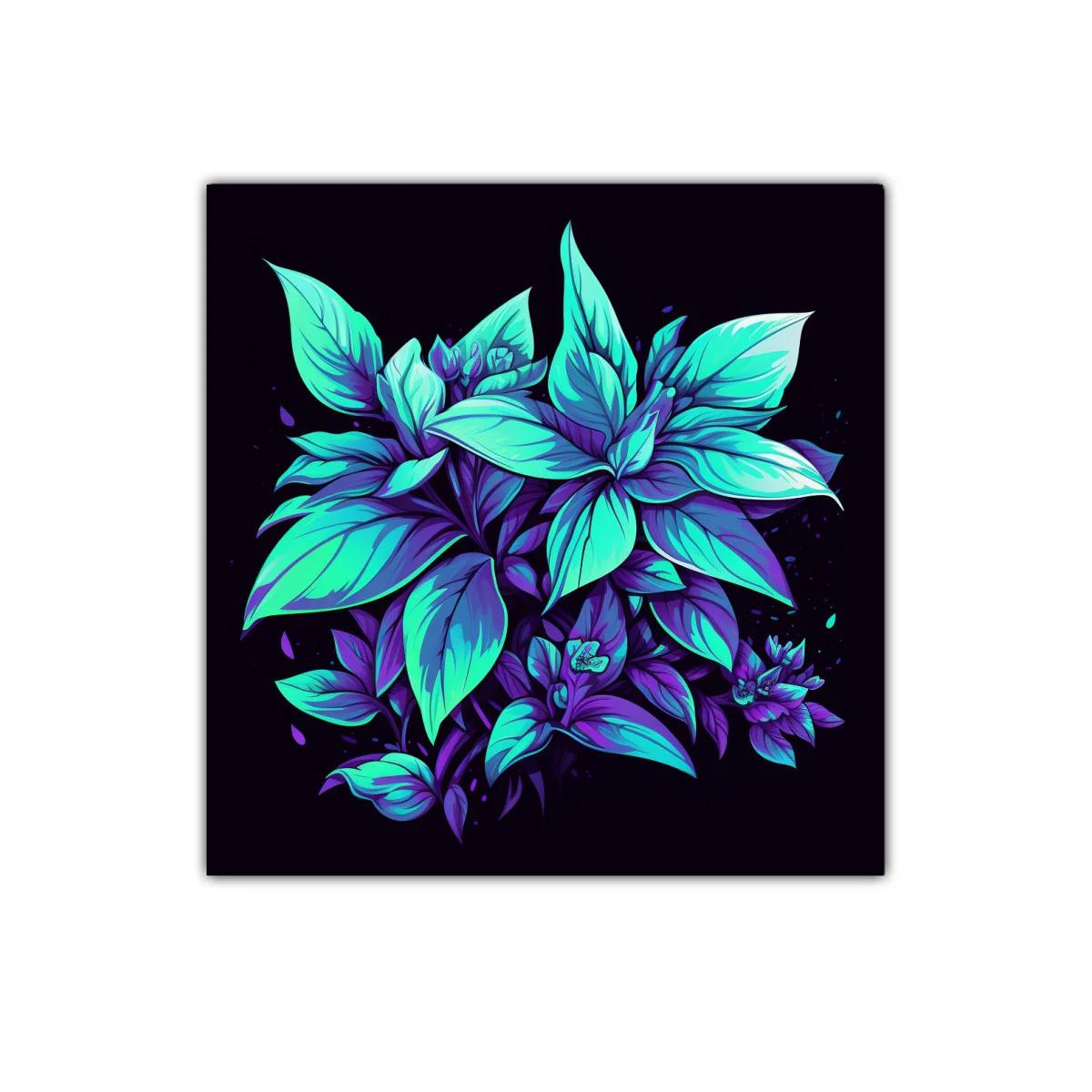 Cuadro decorativo hojas vibrantes en tonos azules y morados — imagen principal