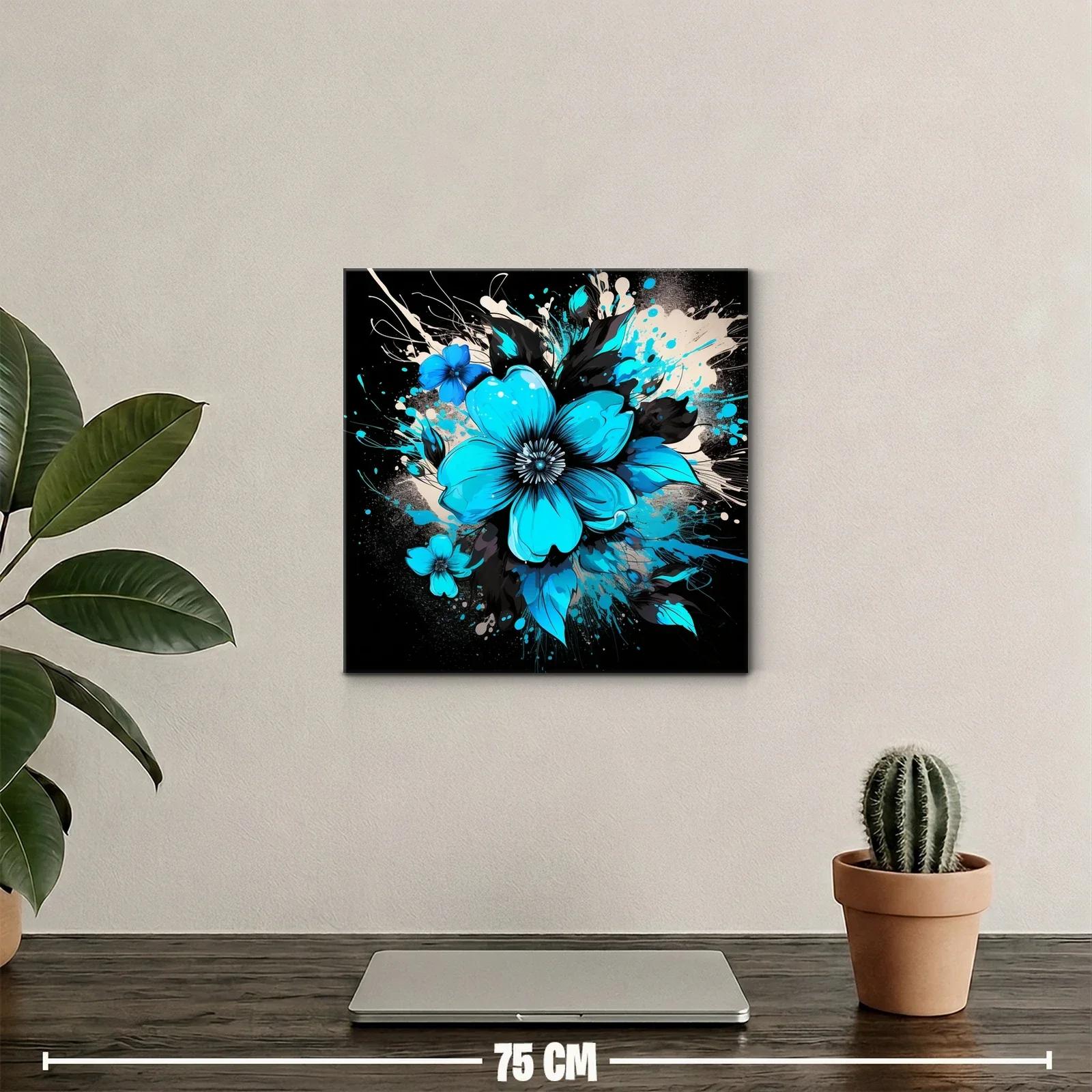 Floral azul vibrante con fondo oscuro y contrastes intensos — miniatura 2