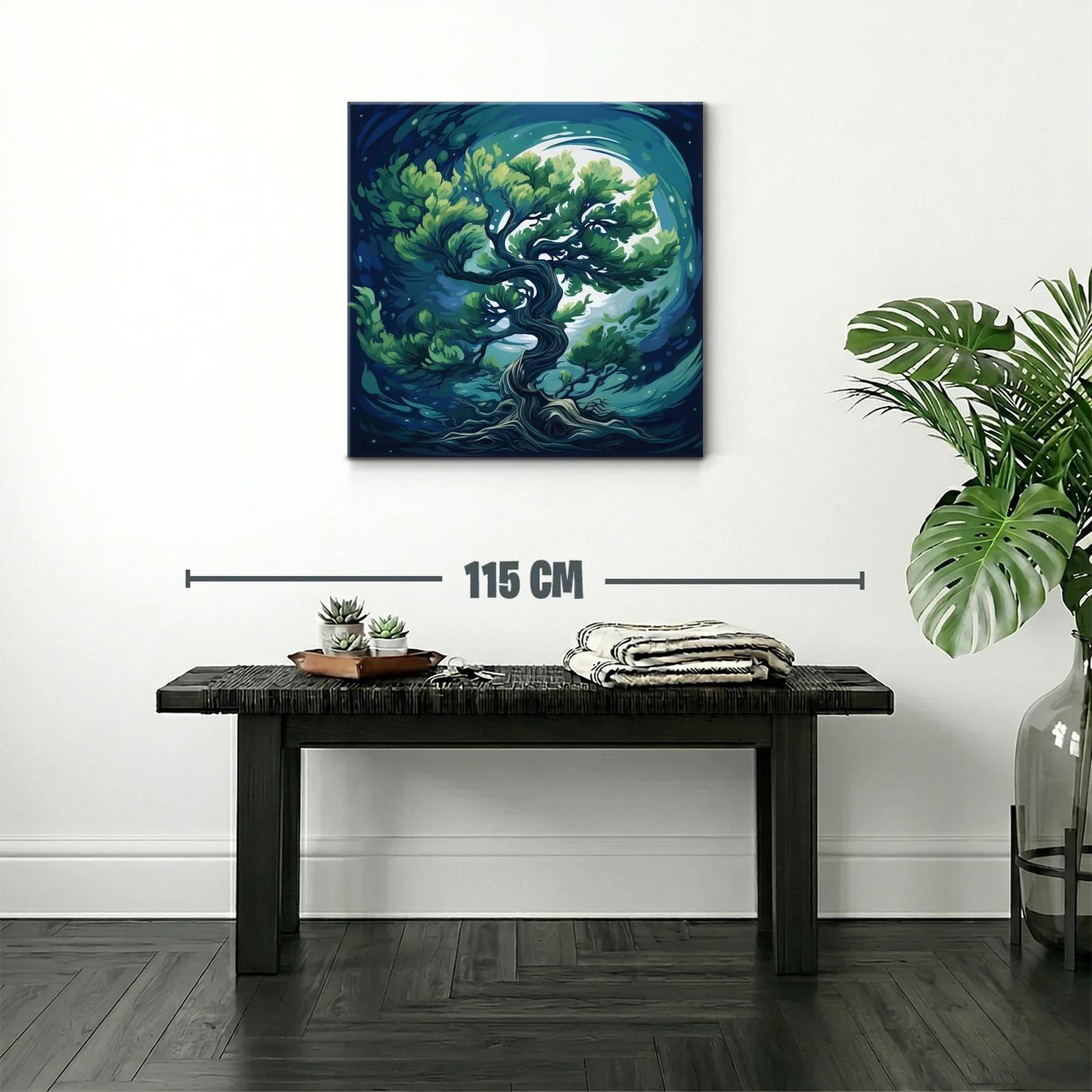 Cuadro Árbol Místico Bajo Luna Llena en Tonos Azules — miniatura 2