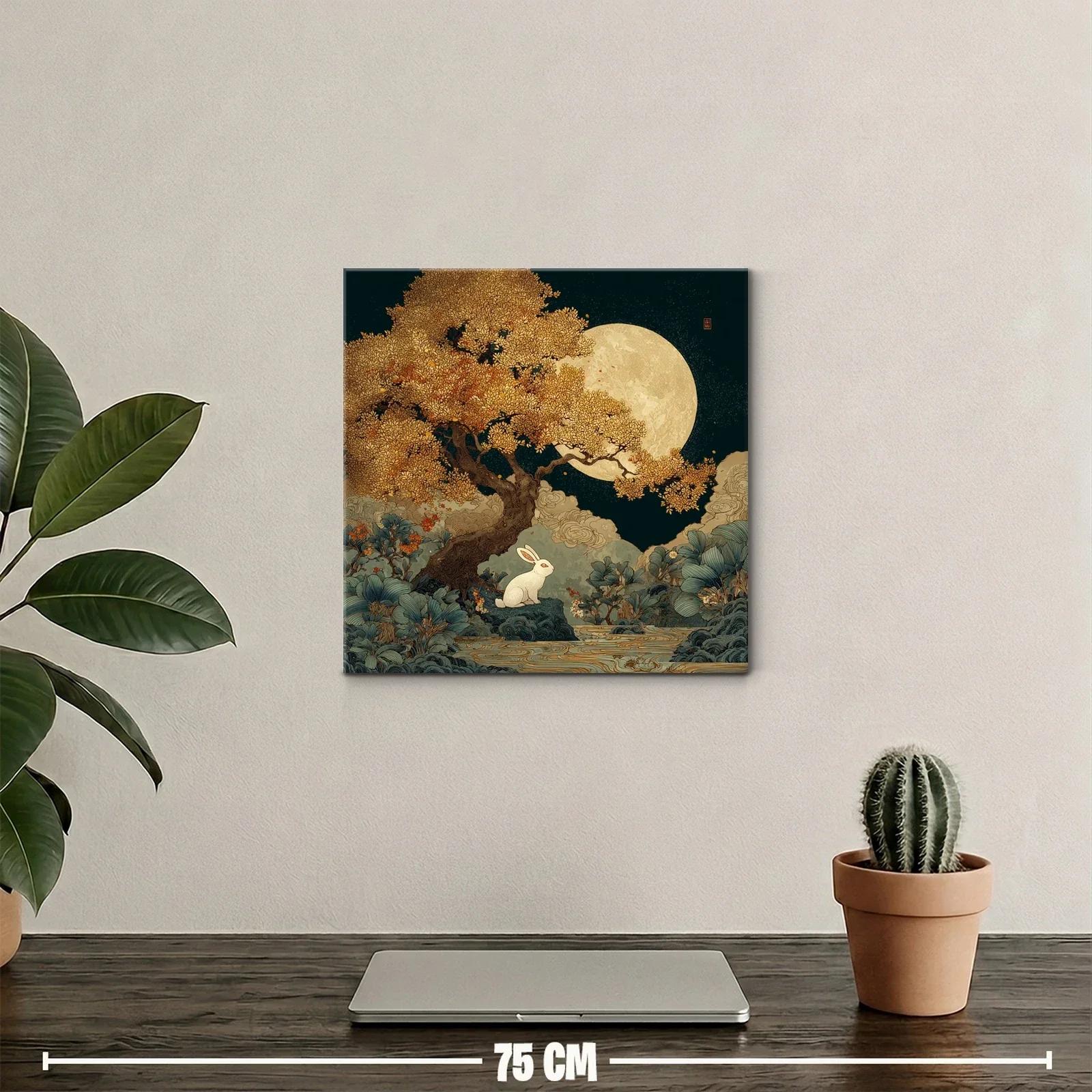 Armonía Nocturna con Árbol Dorado y Conejo Blanco — miniatura 2