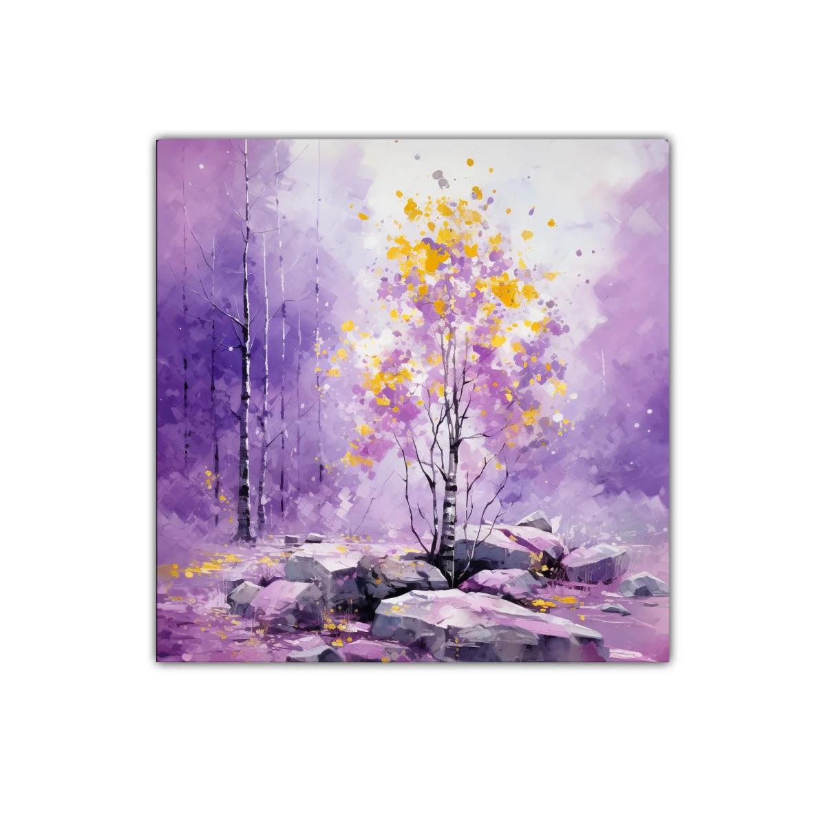 Bosque etéreo con árbol de colores vibrantes en tonos malva — imagen principal