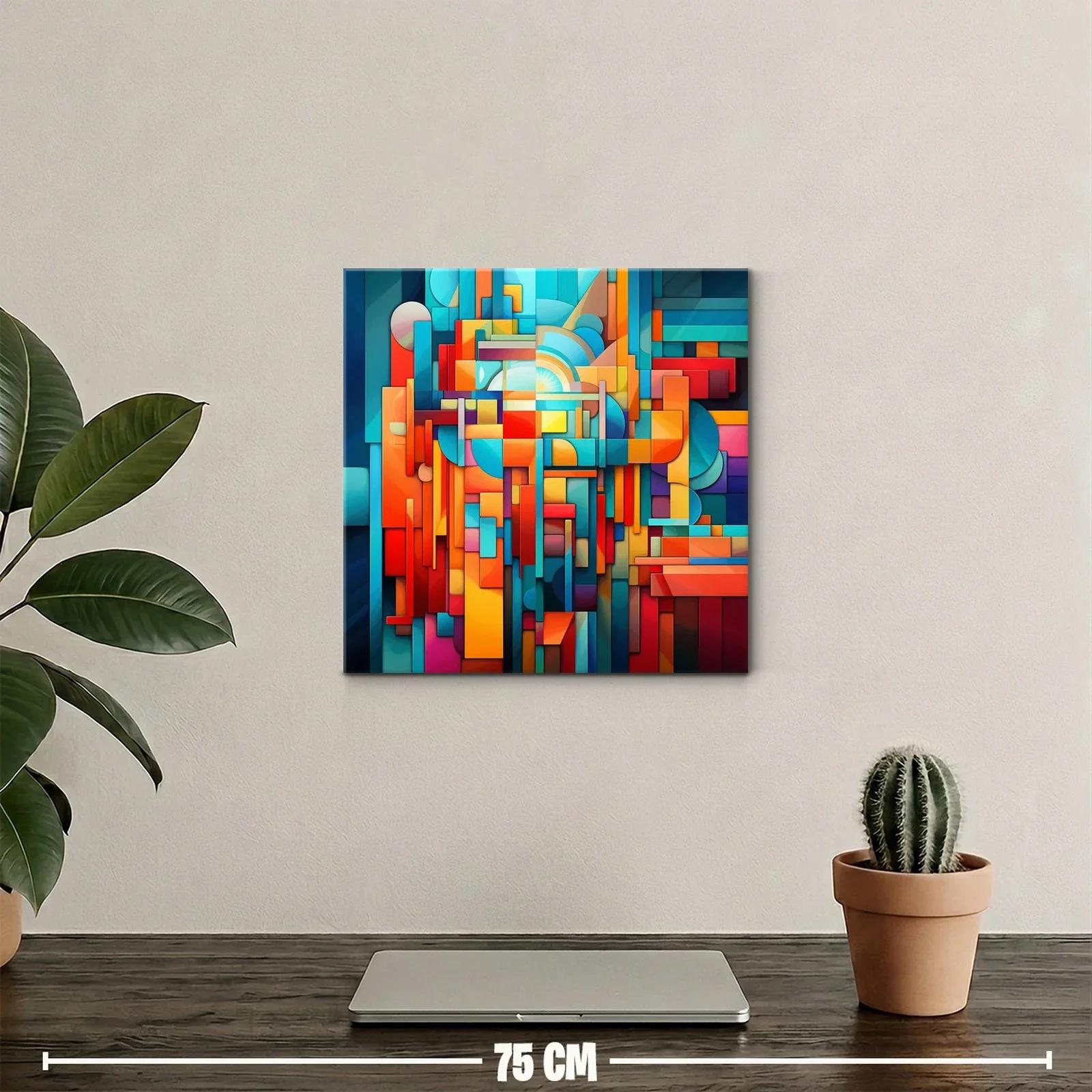 Cuadro abstracto en vibrantes tonos cálidos y fríos — miniatura 2