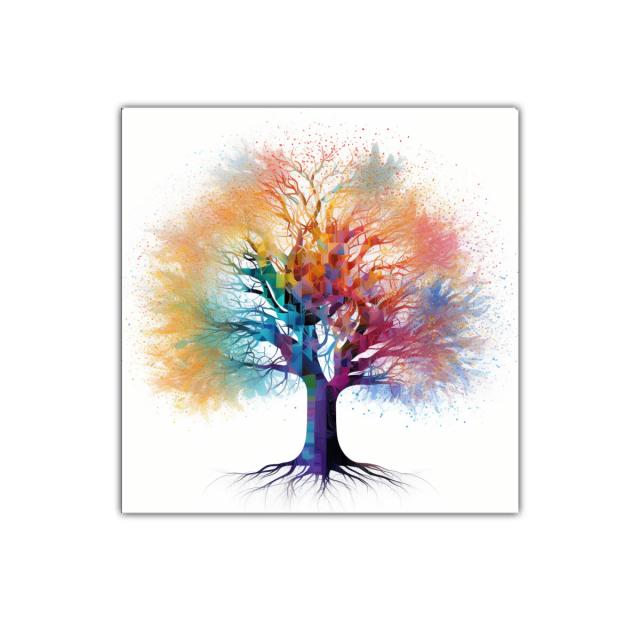 Árbol colorido con explosión de tonalidades vibrantes
