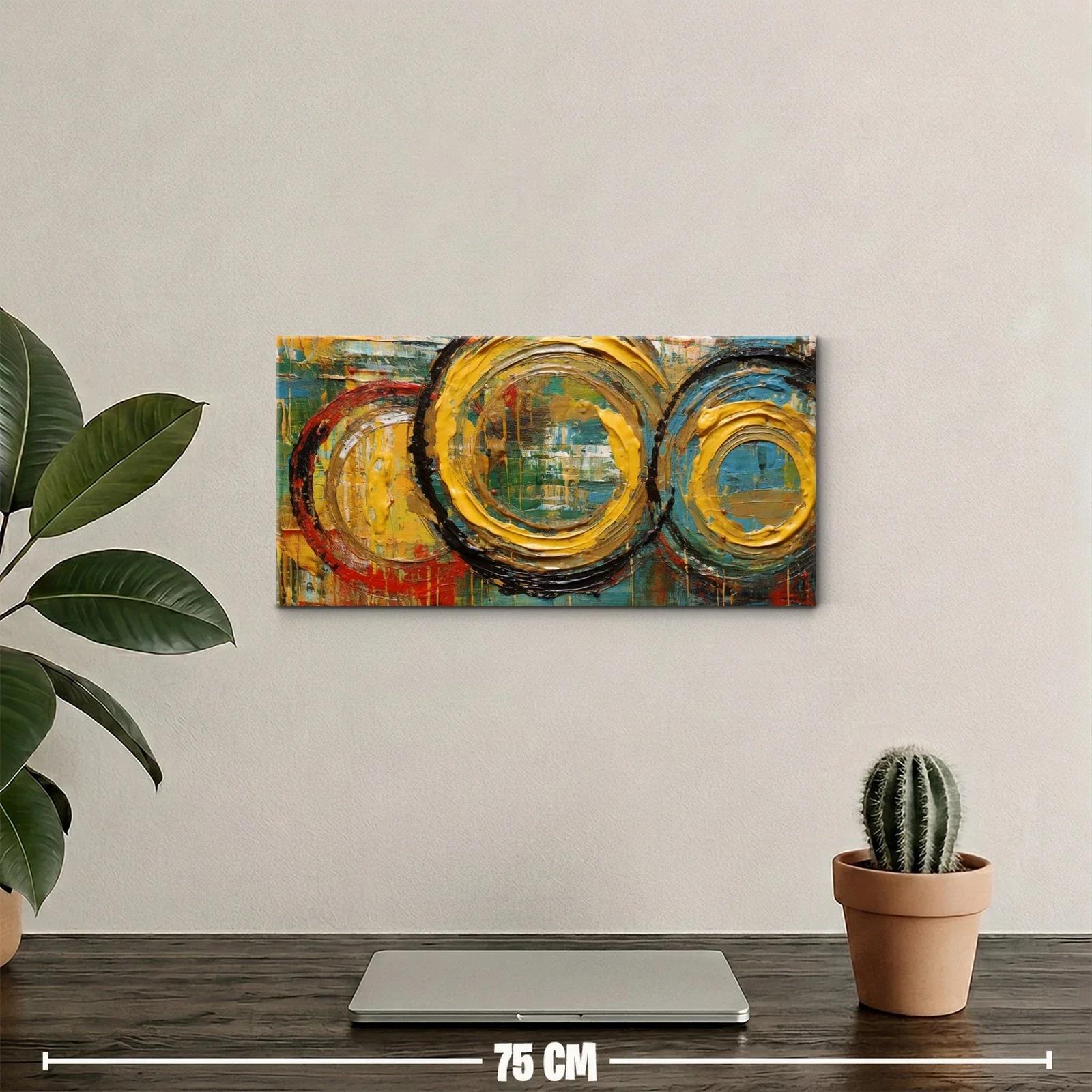 Cuadro anillos circulares abstractos en dorado y azul verdoso — miniatura 2
