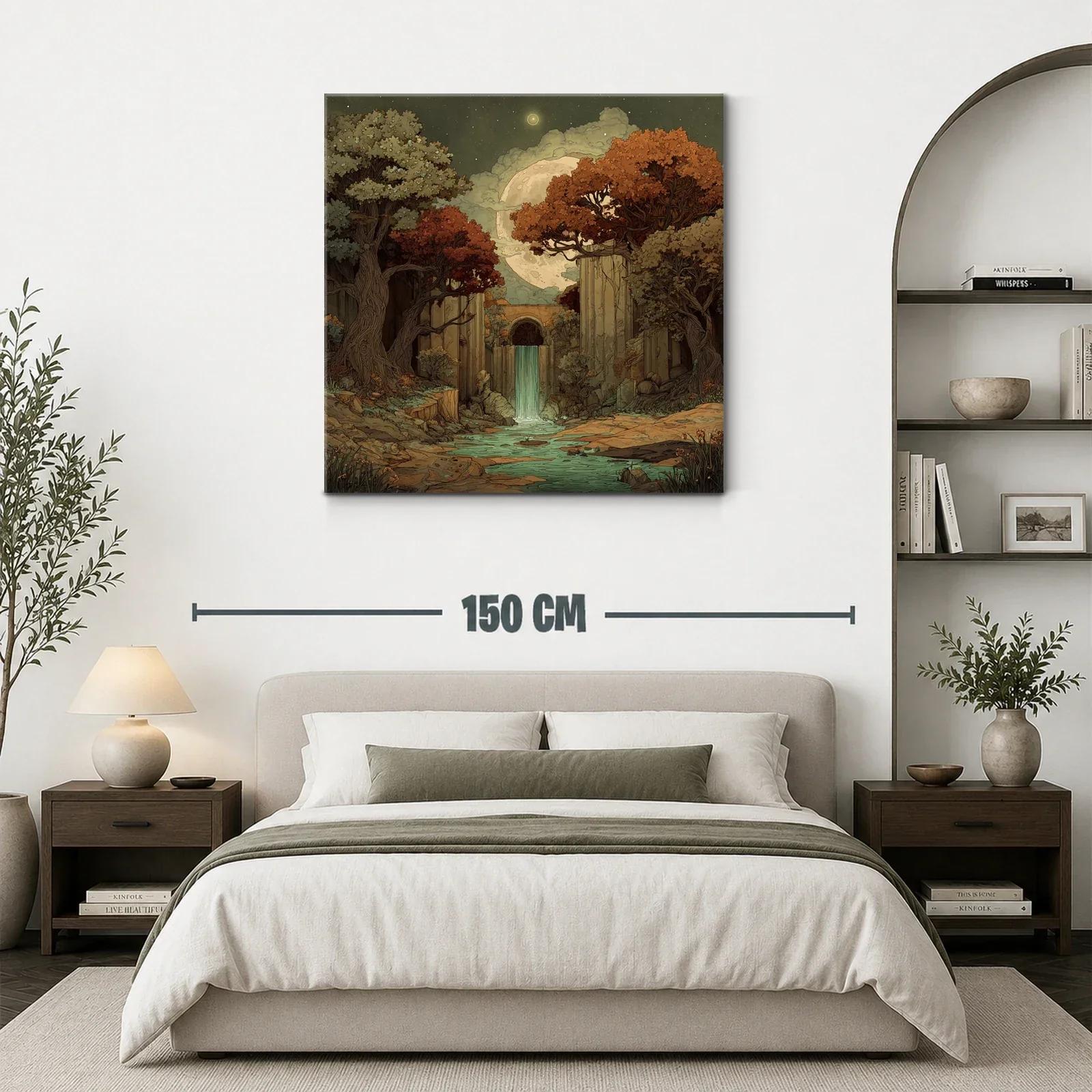 Paisaje nocturno con cascada y árboles de otoño — miniatura 3