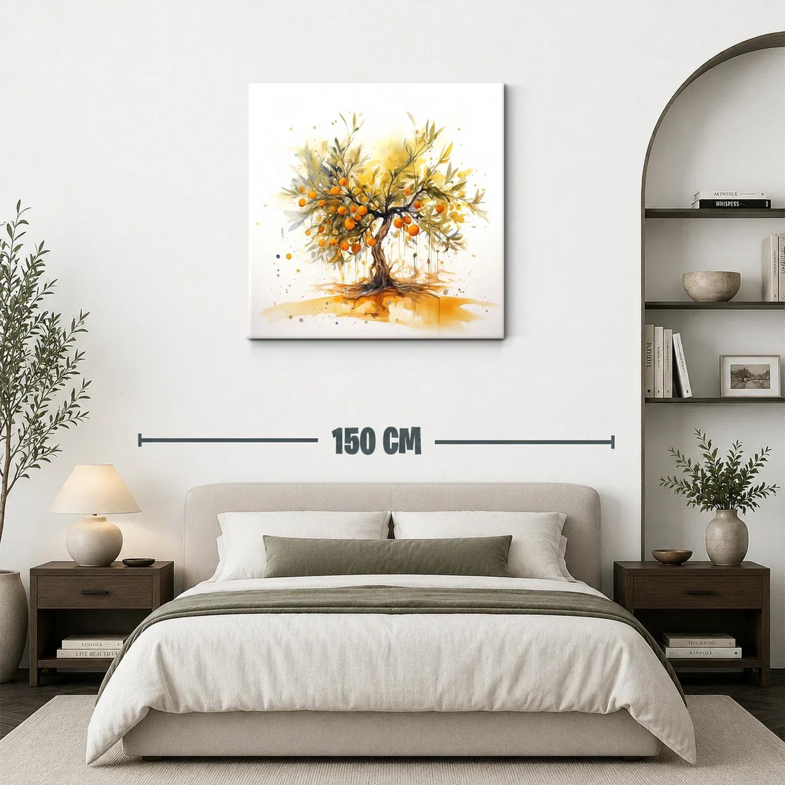 Cuadro moderno con árbol de naranjas vibrantes y ramas delicadas — miniatura 3