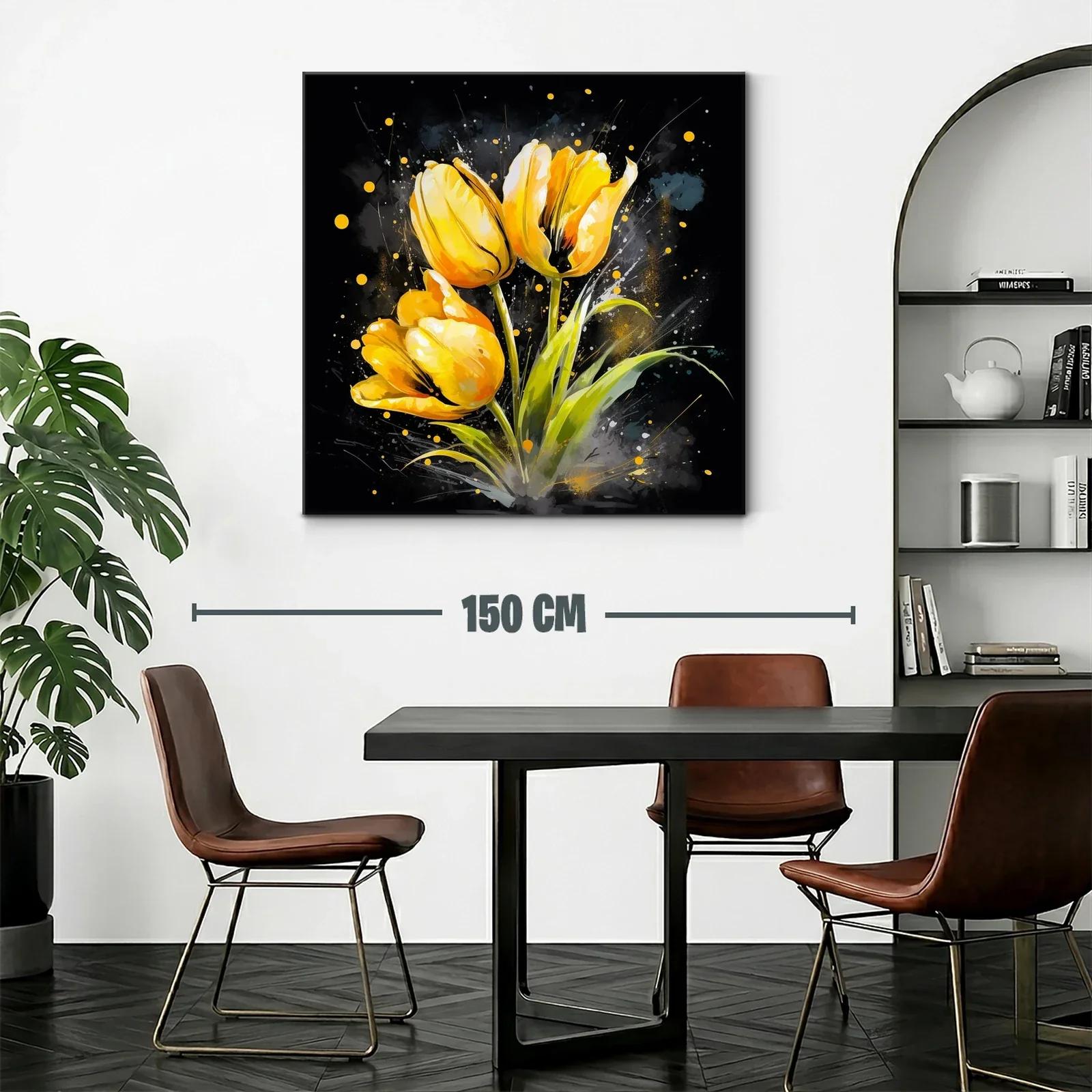 Cuadro con flores amarillas vibrantes sobre fondo oscuro — miniatura 2