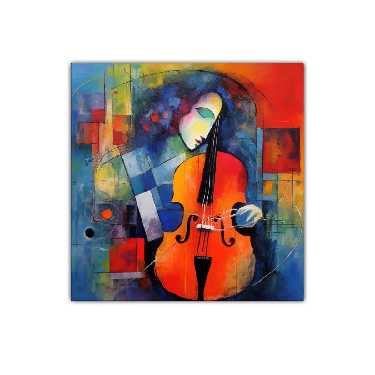 Cuadro vibrante con músico y violonchelo colorido — imagen principal