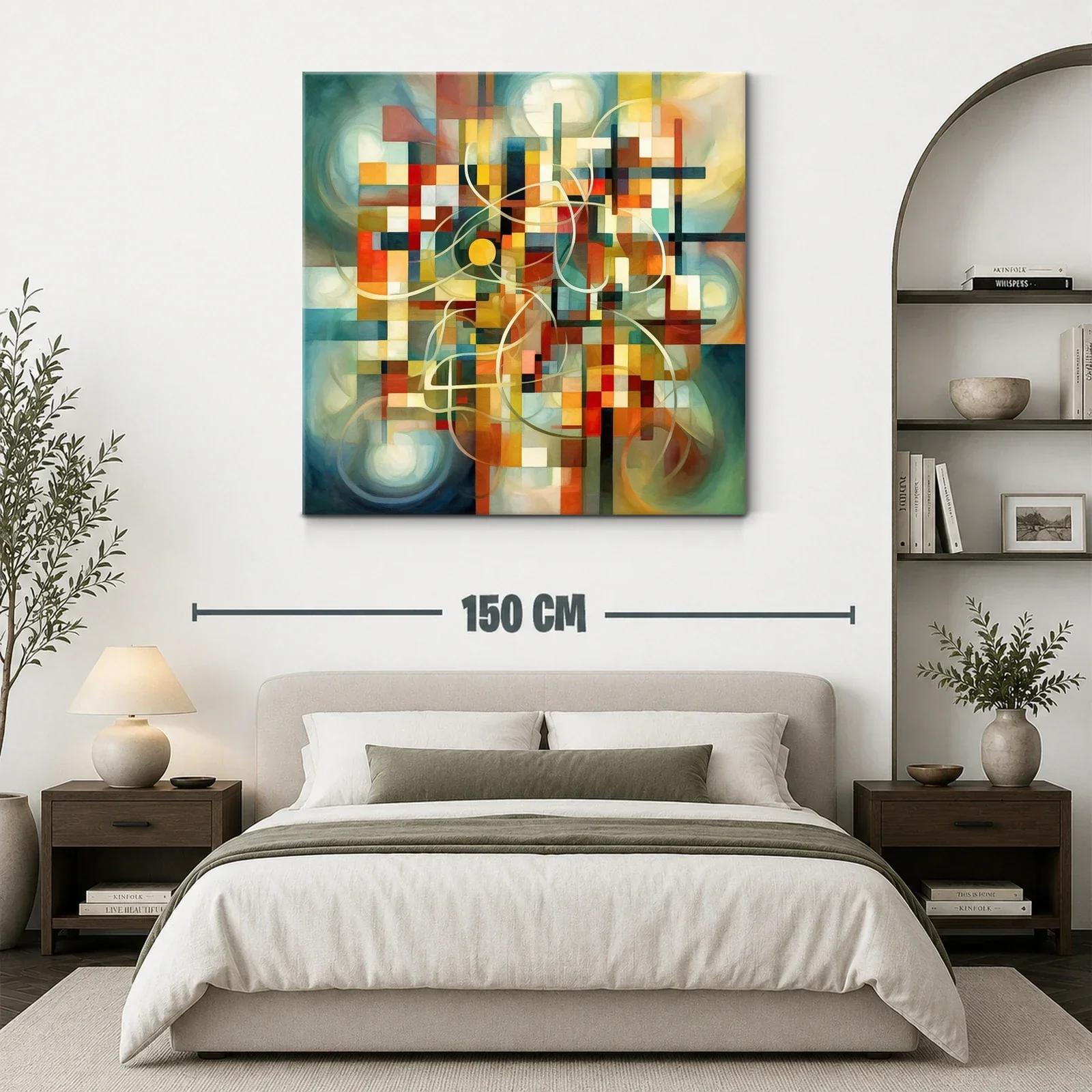 Cuadro abstracto con composición geométrica y trazos orgánicos — miniatura 3