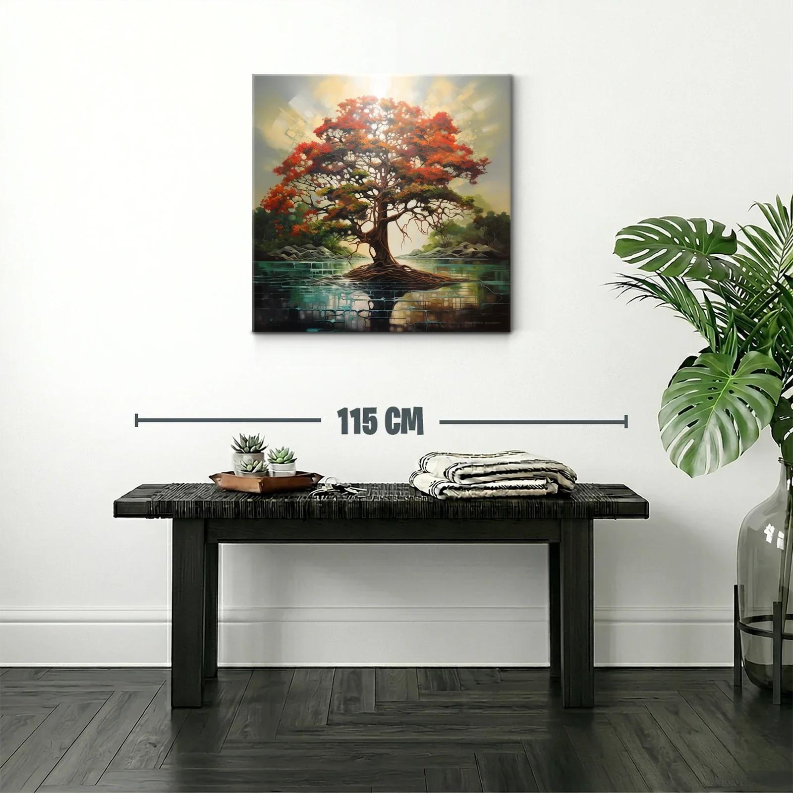 Árbol vibrante con raíces sobre lago sereno — miniatura 2