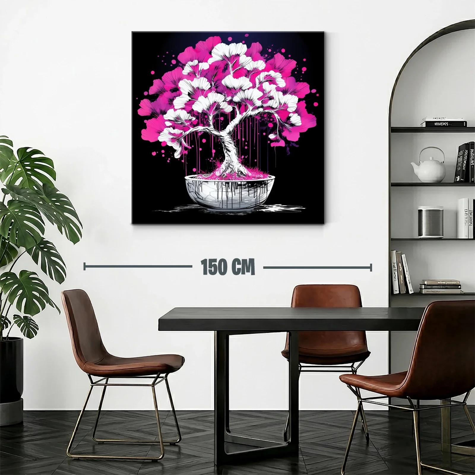Árbol bonsái vibrante con flores rosa y blancas sobre fondo negro — miniatura 2