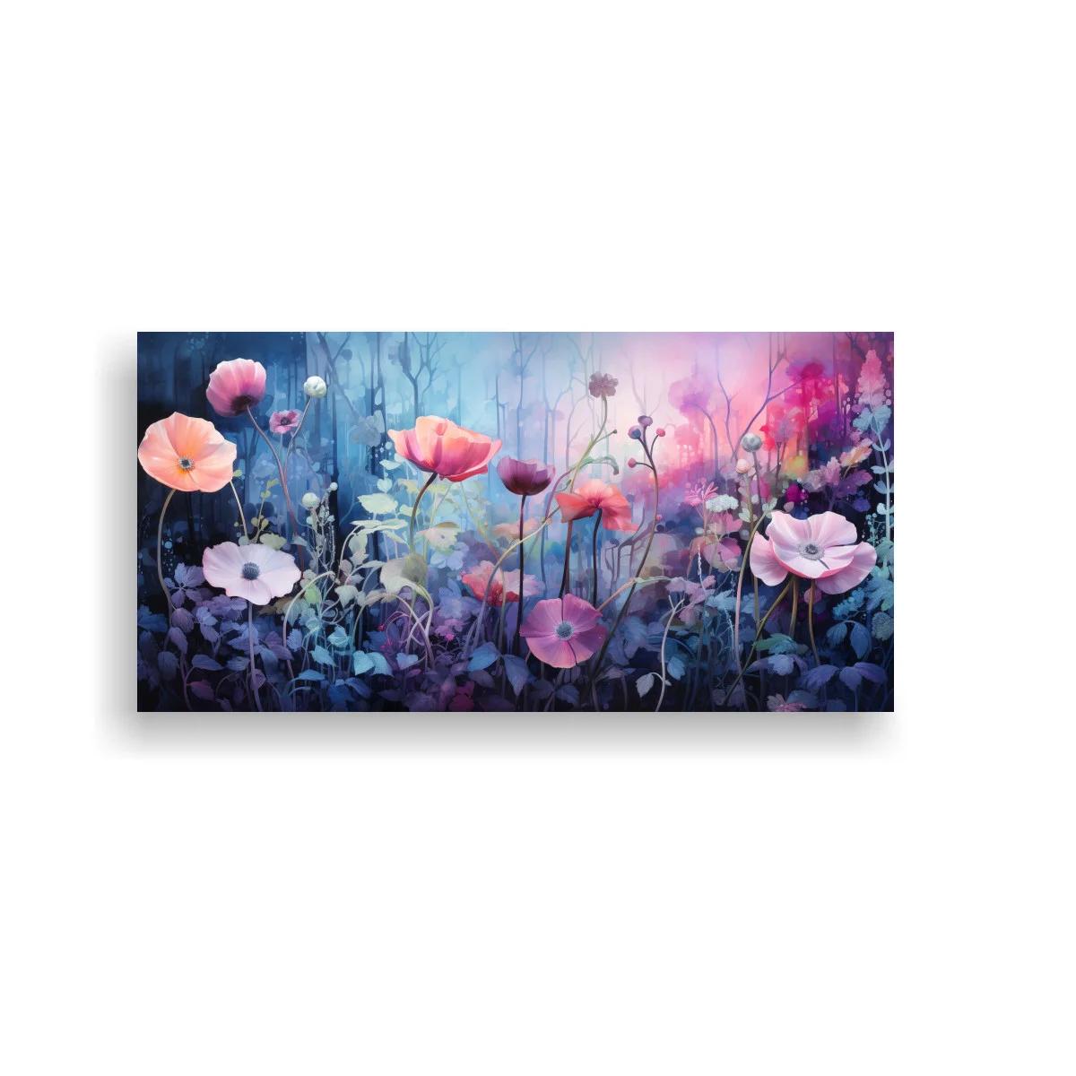 Cuadro amapolas rosadas con hojas azuladas — imagen principal